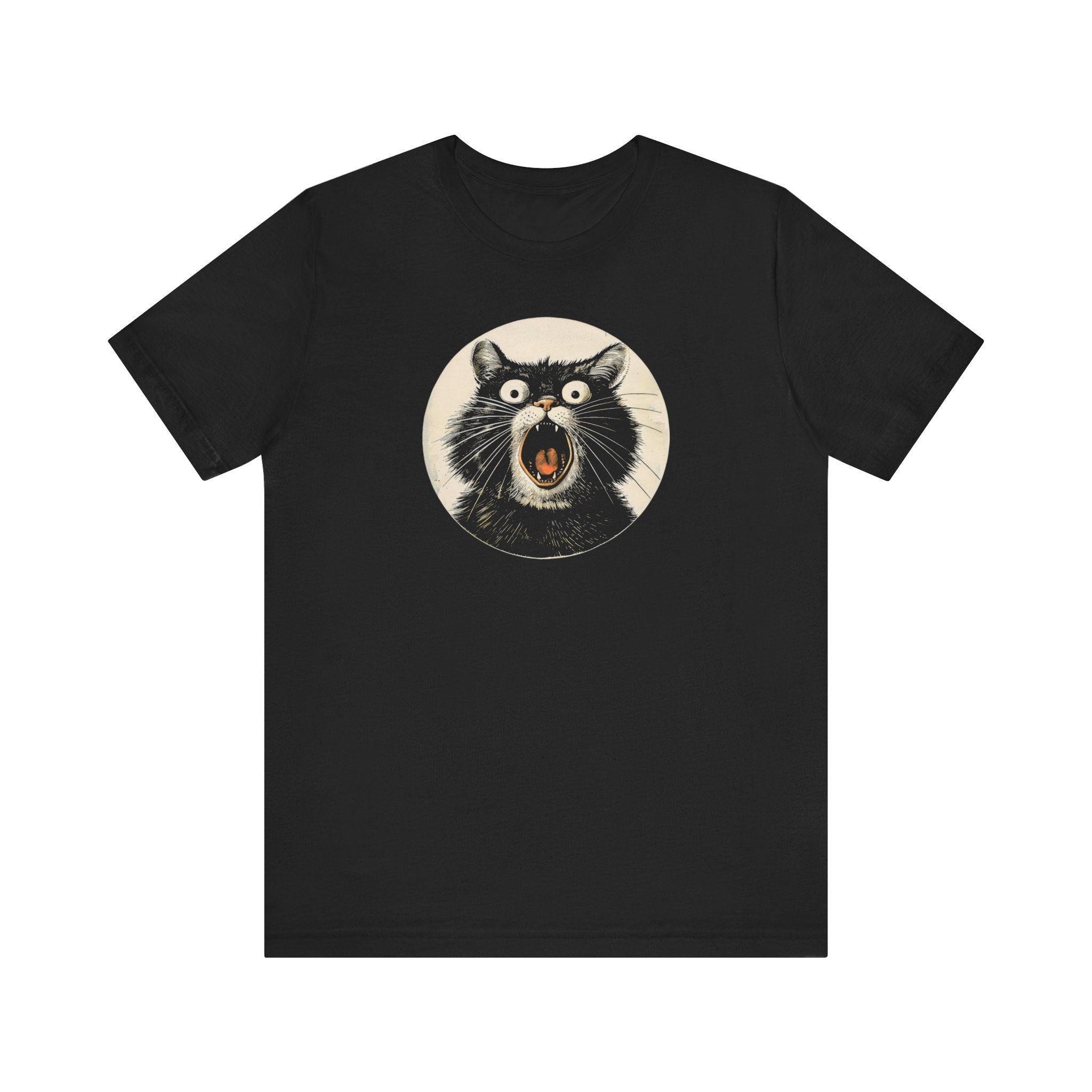 Screaming Black Cat Graphic Tee – Vintage Style Cat Lover Shirt