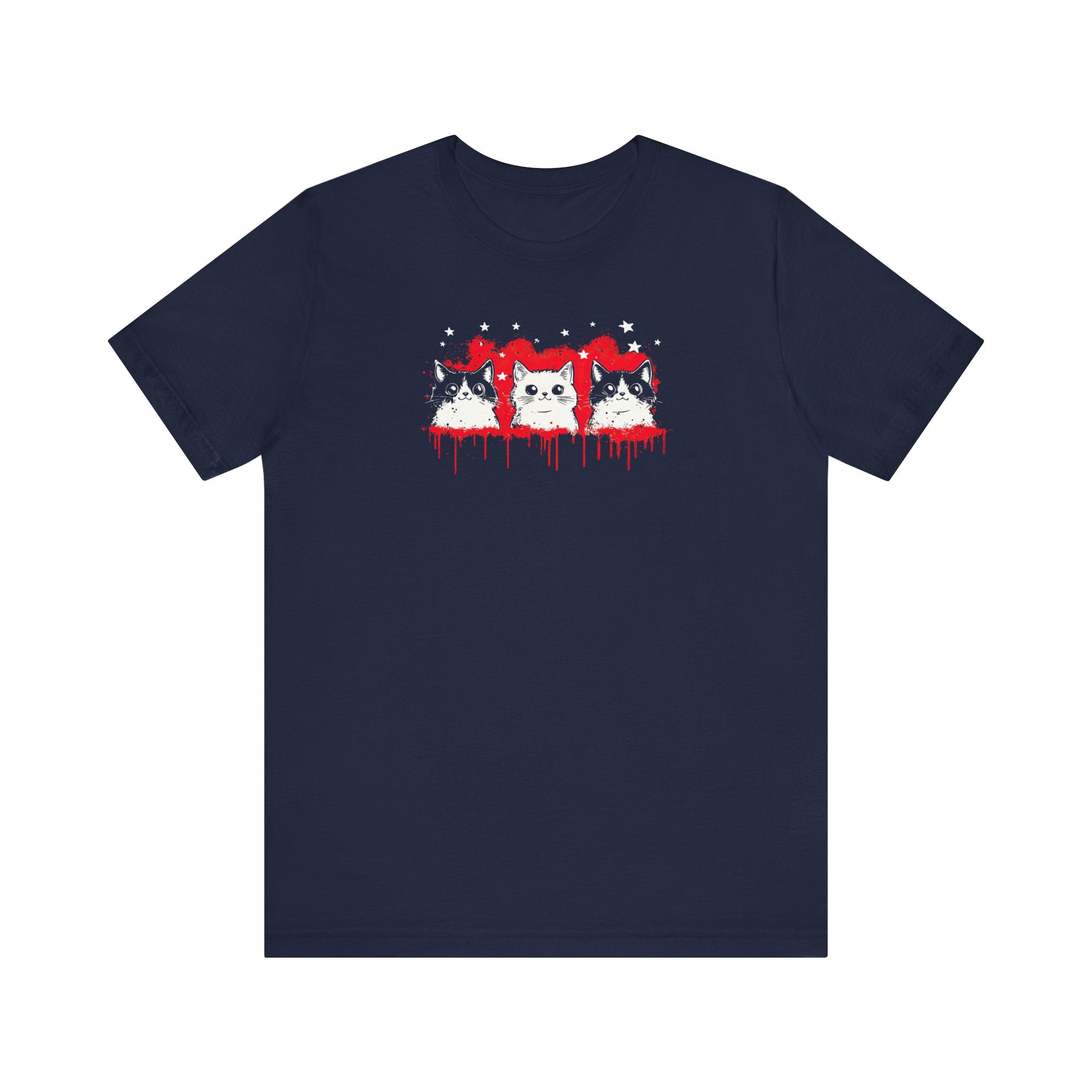 Triple Cat Drip Graphic Tee – Cool Cats in Stars and Stripes Shirt