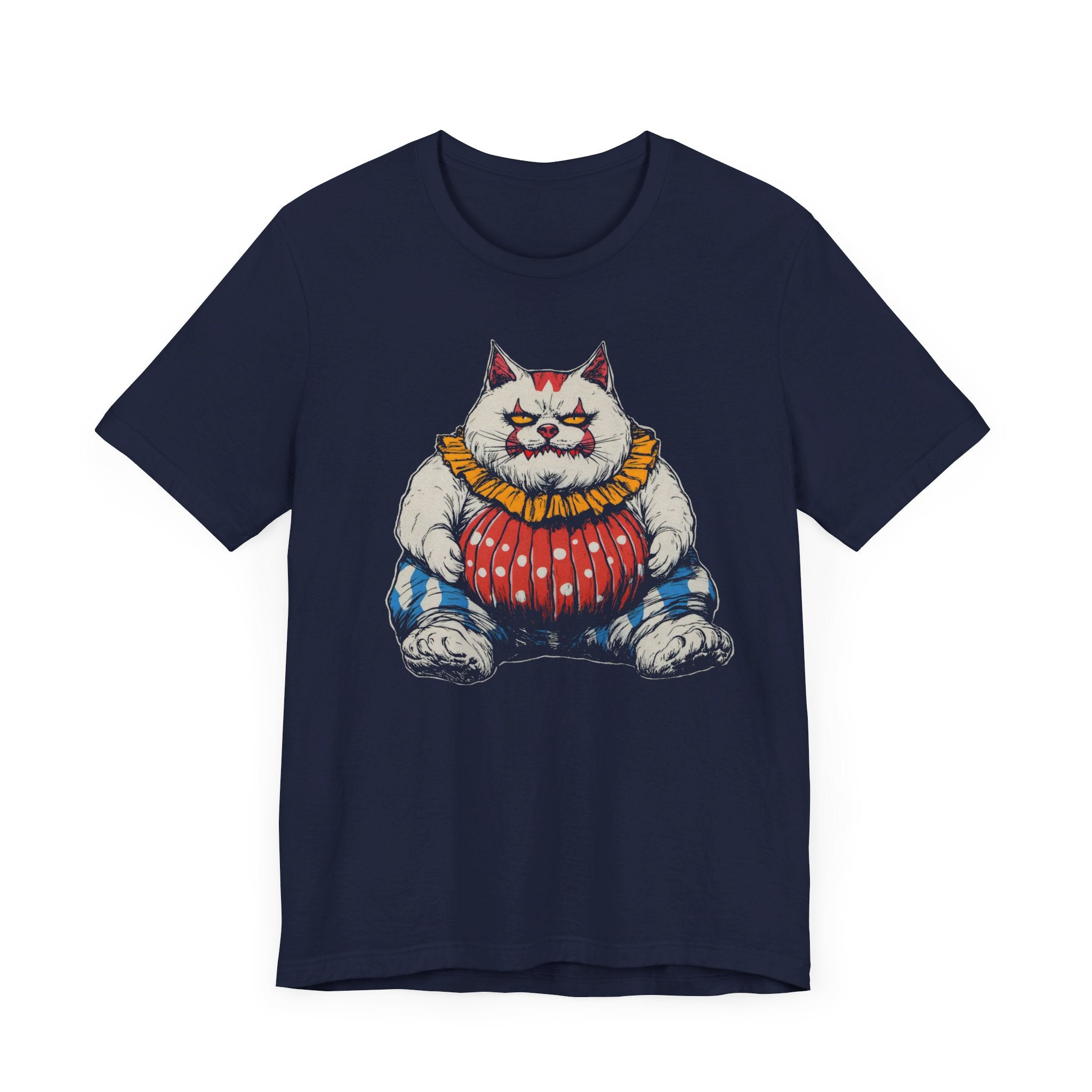 Clown Cat T-Shirt - Playful White Cat in Colorful Costume