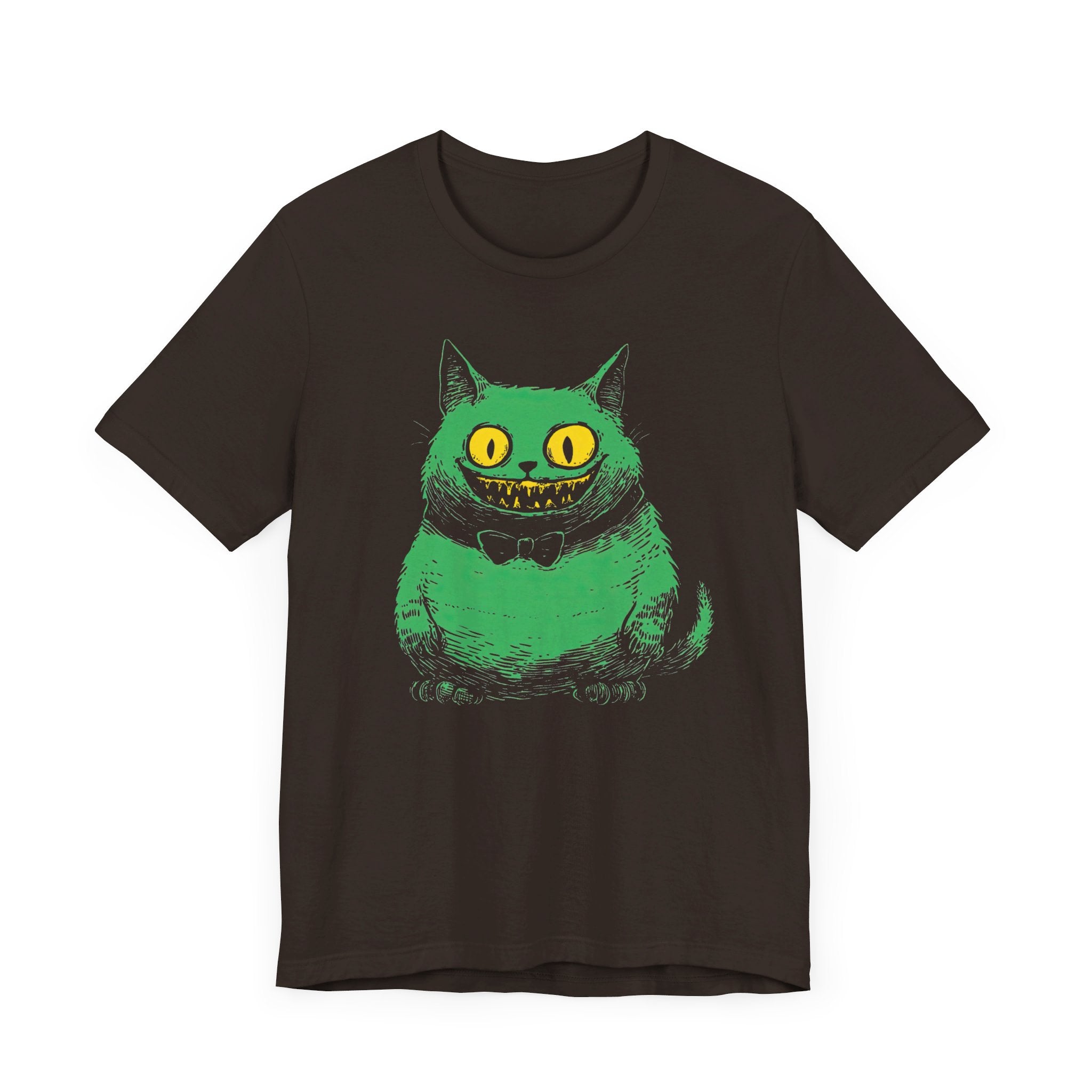 Cheshire Cat T-Shirt - Creepy Green Grinning Cat Design