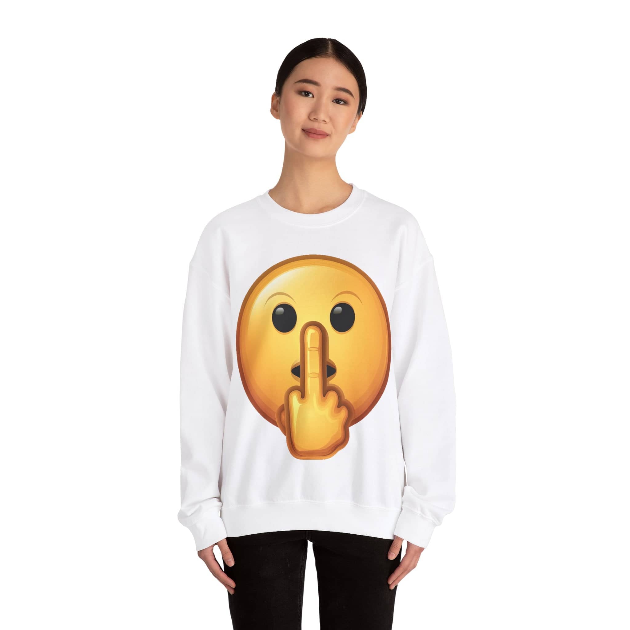 Middle Finger FU Shh Silent Protest Emoji Unisex Heavy Blend™ Crewneck Sweatshirt