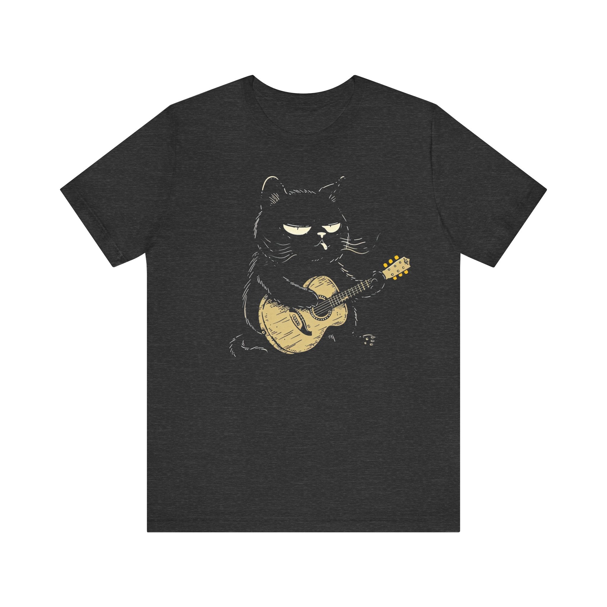 Grumpy Guitar Cat T-Shirt - Cool Cat Playing Guitar Design