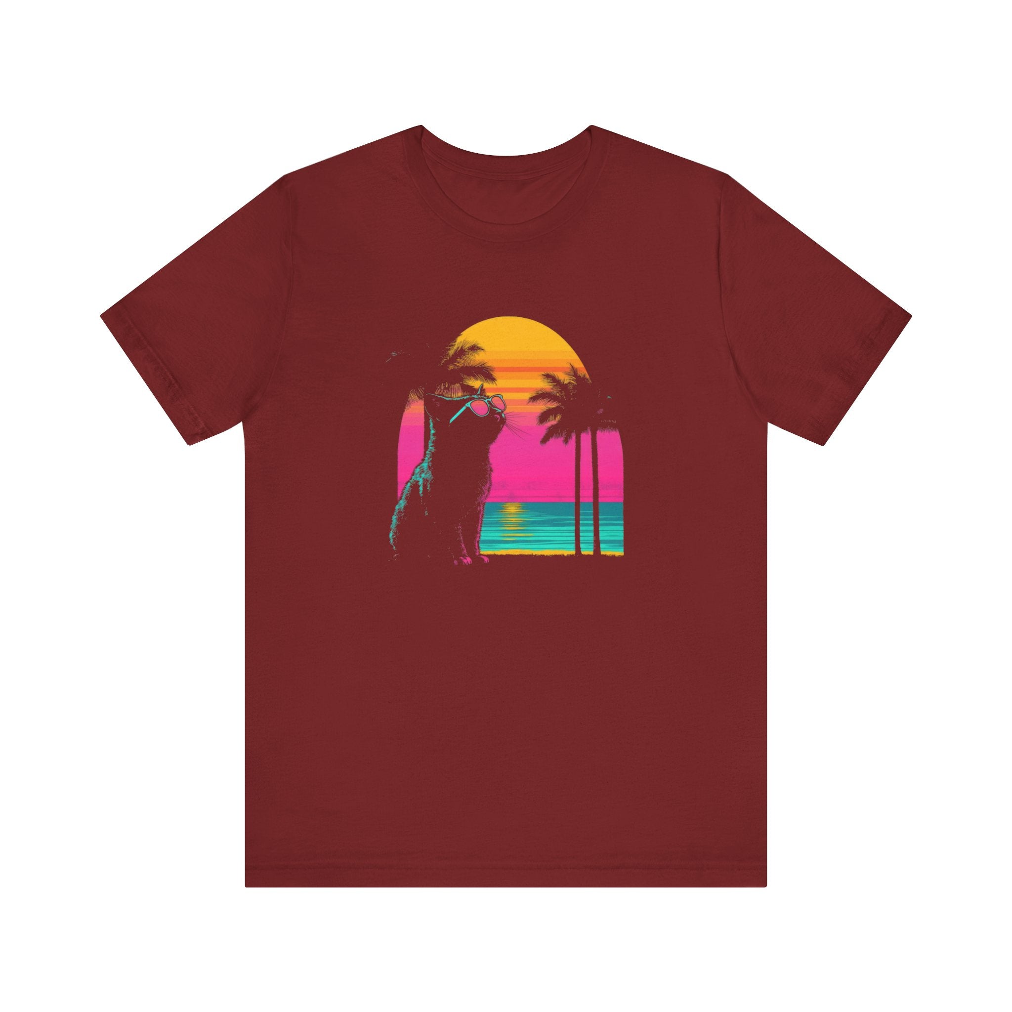 Retro Sunset Cat T-Shirt - Neon Summer Vibes Graphic Tee