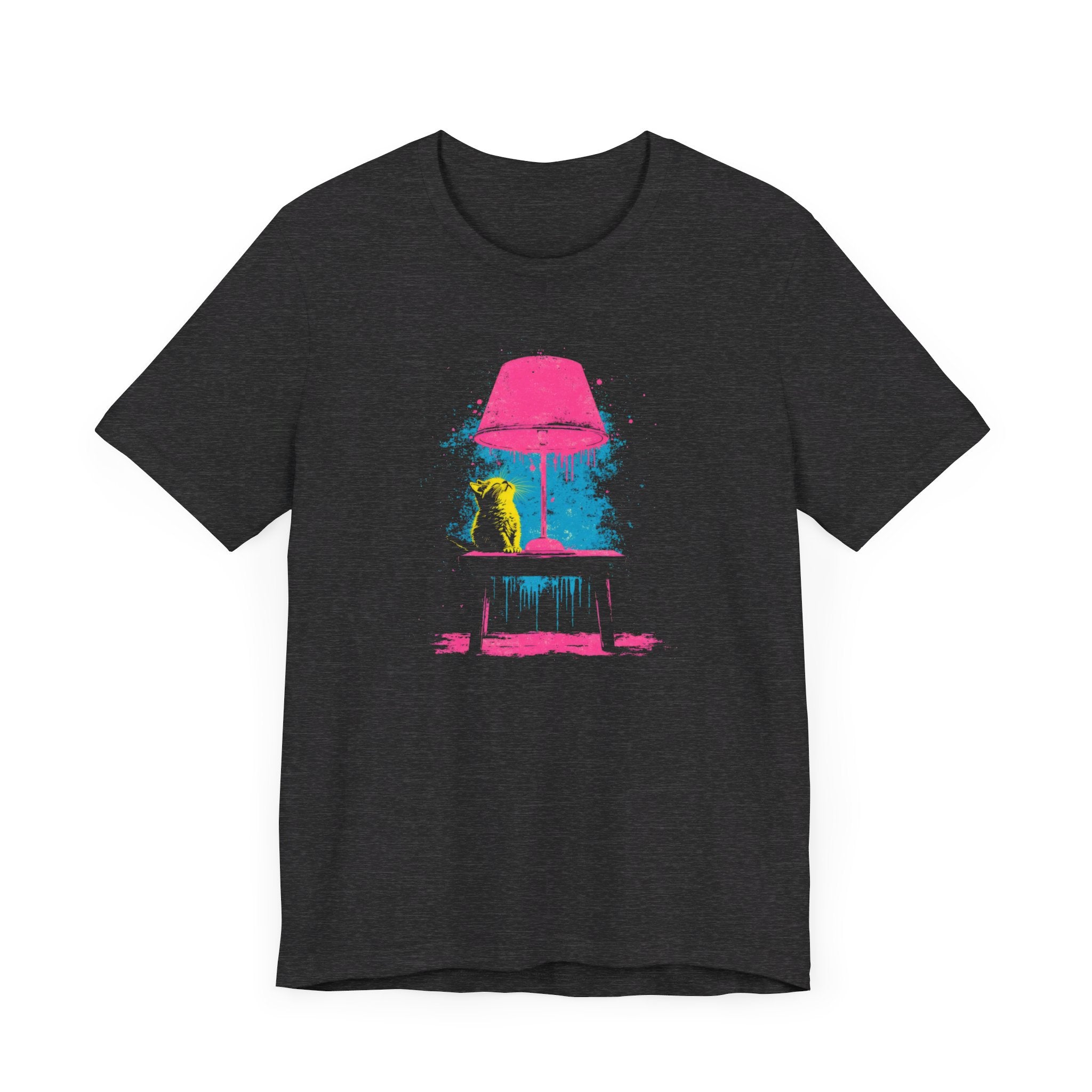 Retro Neon Cat and Lamp T-Shirt - Vibrant Pop Art Style Graphic Tee