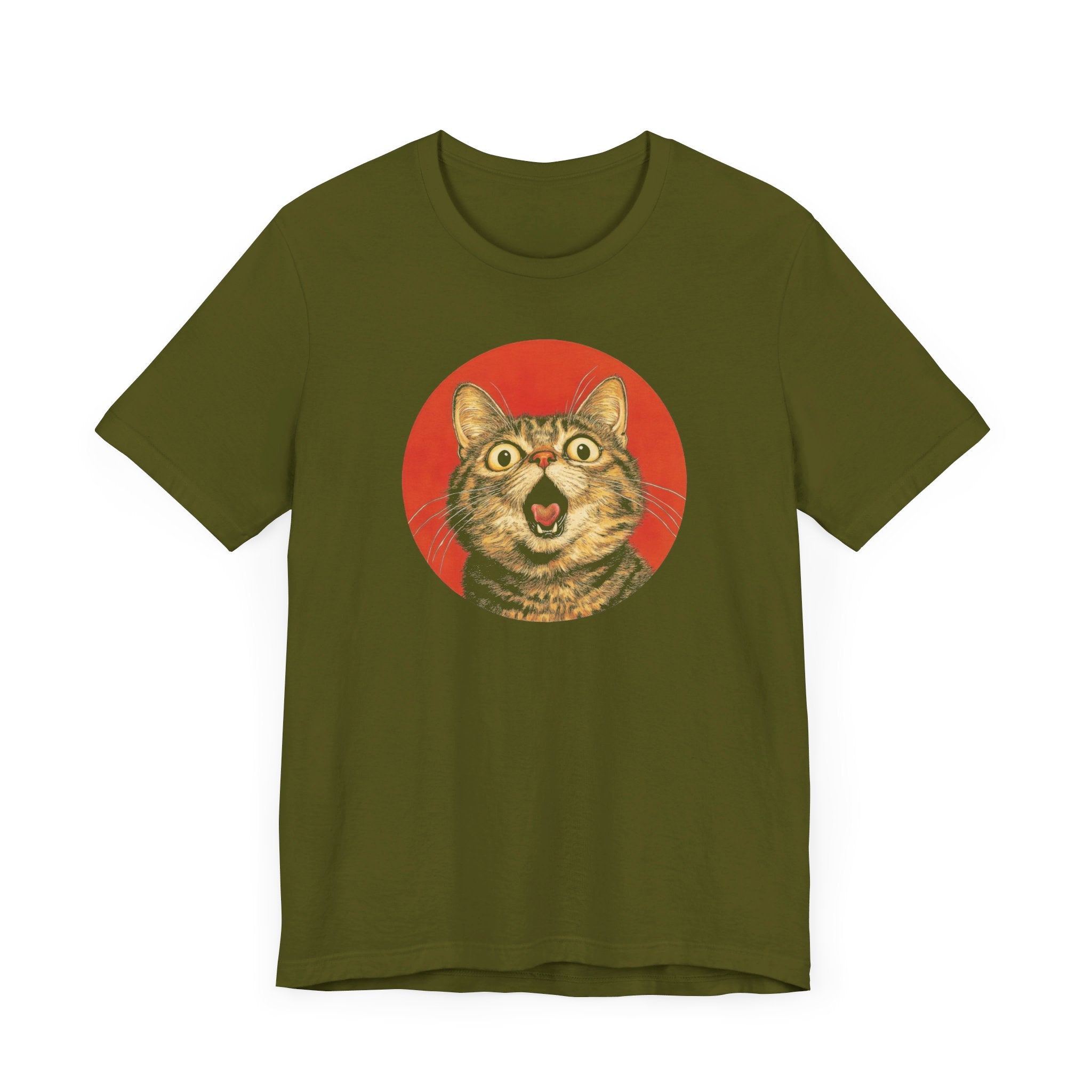 Surprised Cat Graphic Tee – Bold Vintage Style Cat Lover Shirt