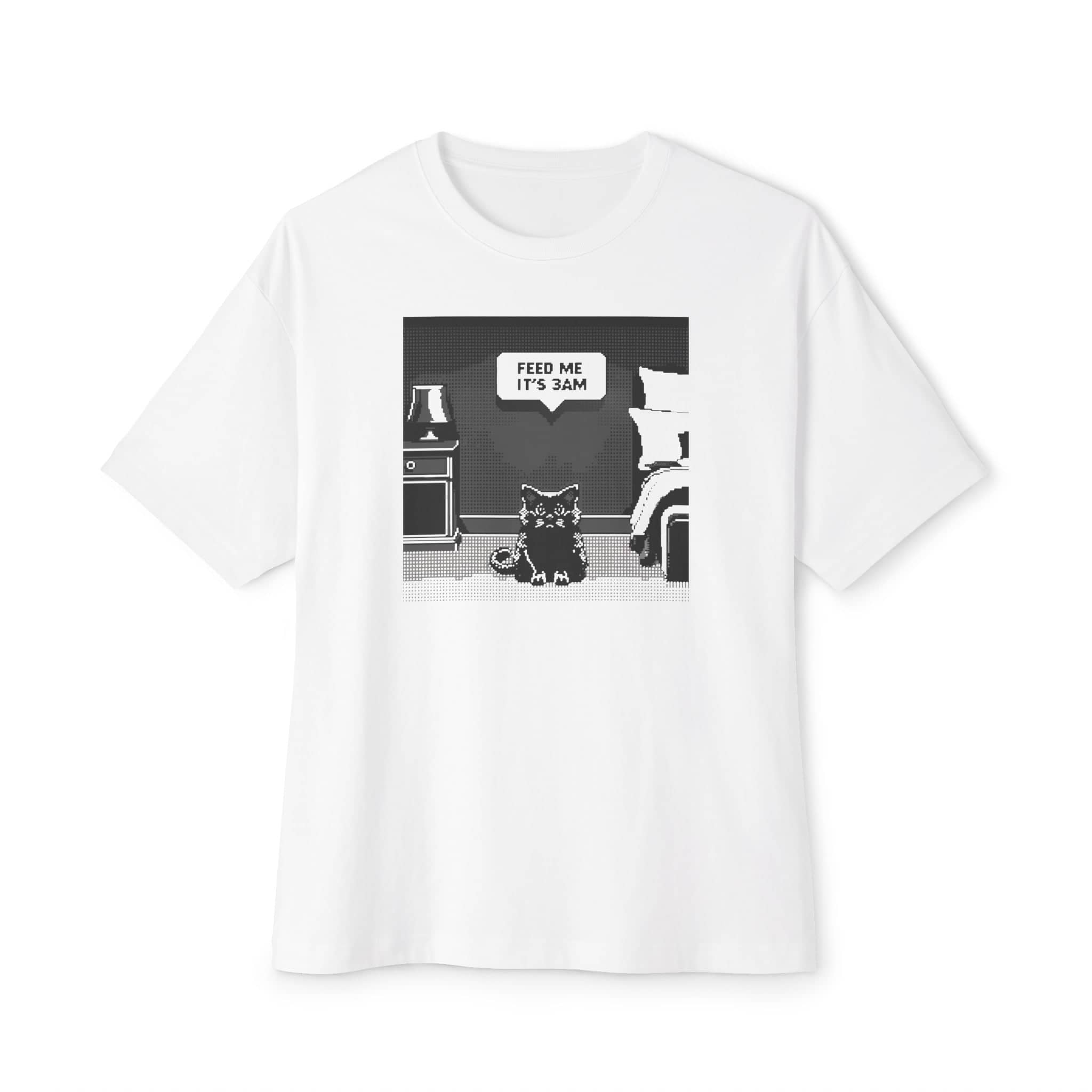 Feed Me It’s 3AM Cat T-Shirt Funny Graphic Unisex Oversized Boxy Tee