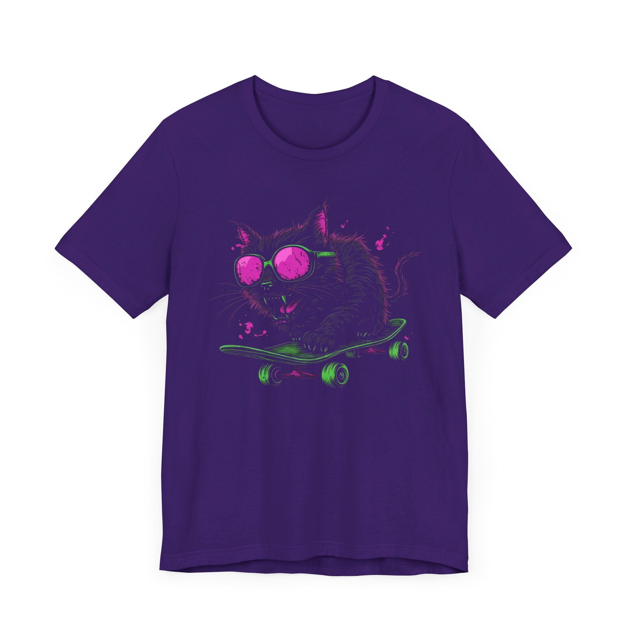 Cool Cat on Skateboard T-Shirt Neon Sunglasses Design