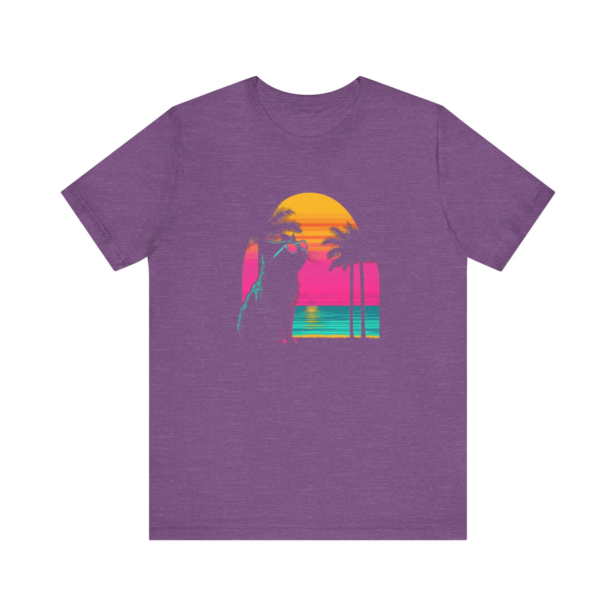 Retro Sunset Cat T-Shirt - Neon Summer Vibes Graphic Tee