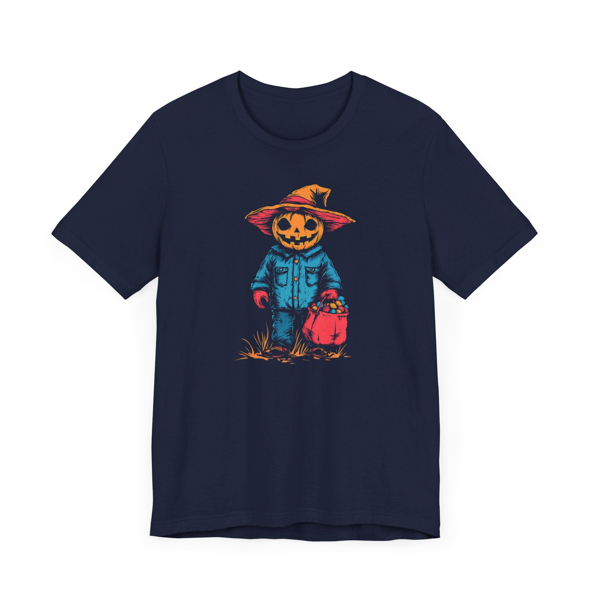 Pumpkin Scarecrow Halloween Graphic Tee – Spooky Trick-or-Treat Shirt