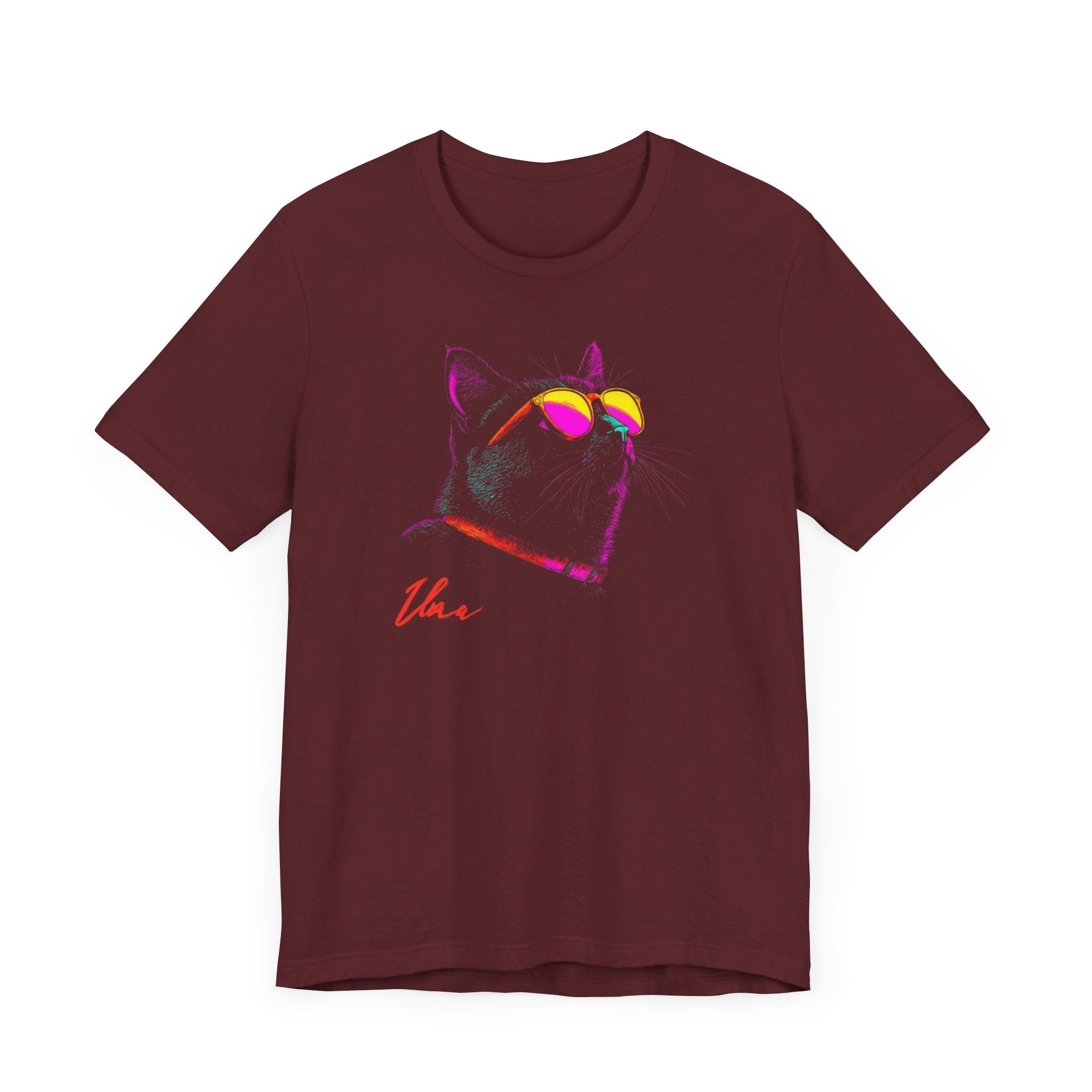 Neon Cool Cat Graphic Tee – Retro Vibes Cat Lover Shirt