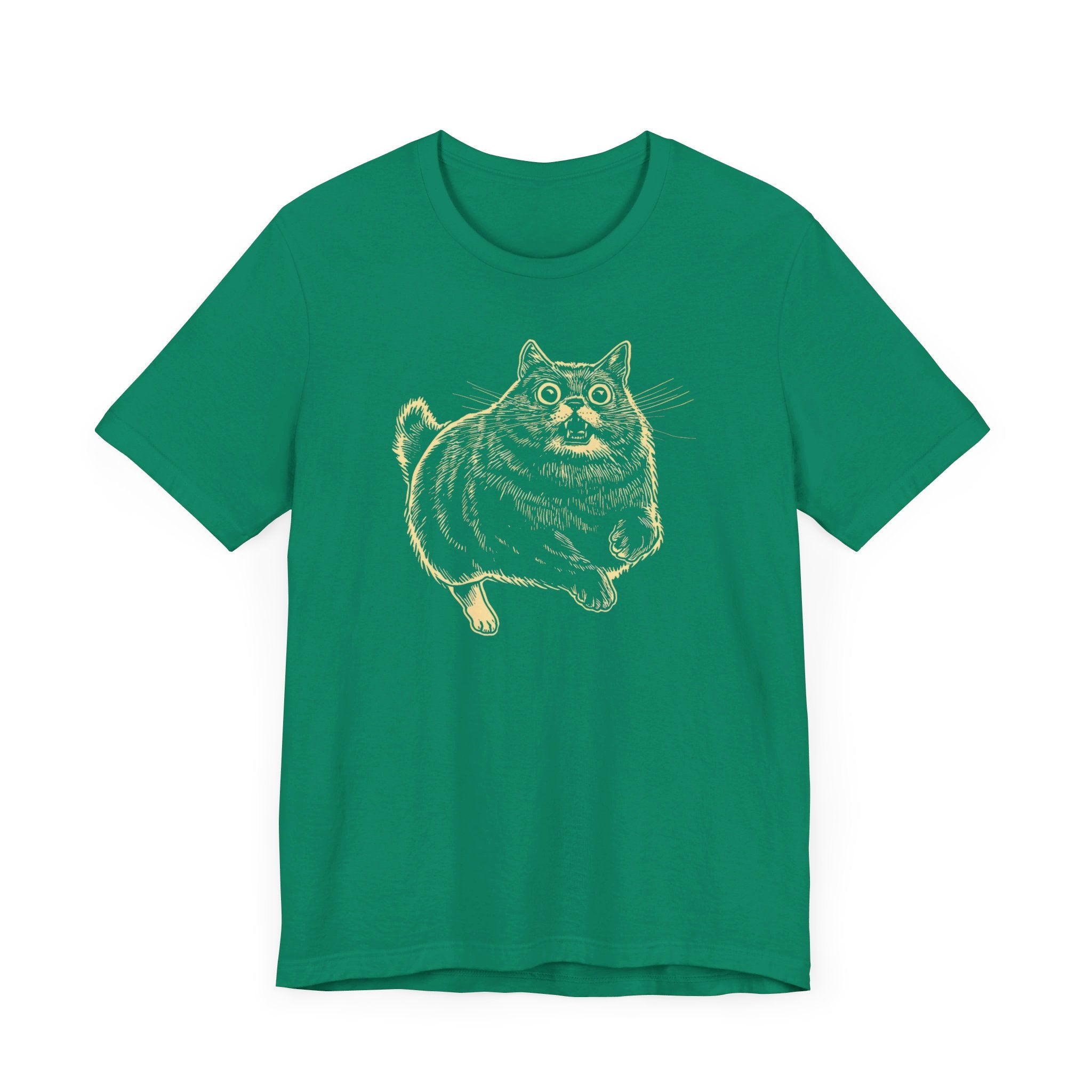 Surprised Cat in Action T-Shirt – Quirky Cat Lover’s Tee