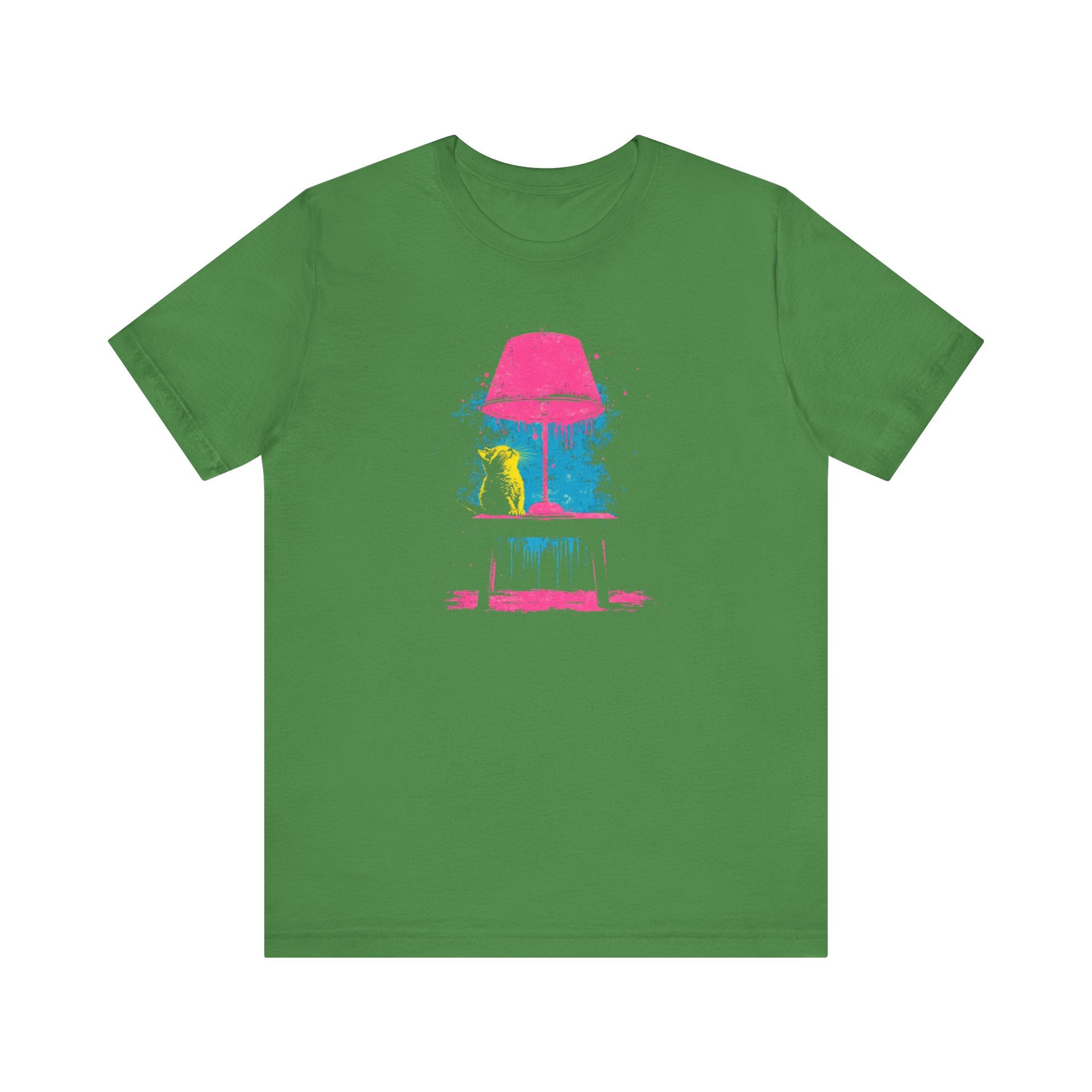 Retro Neon Cat and Lamp T-Shirt - Vibrant Pop Art Style Graphic Tee