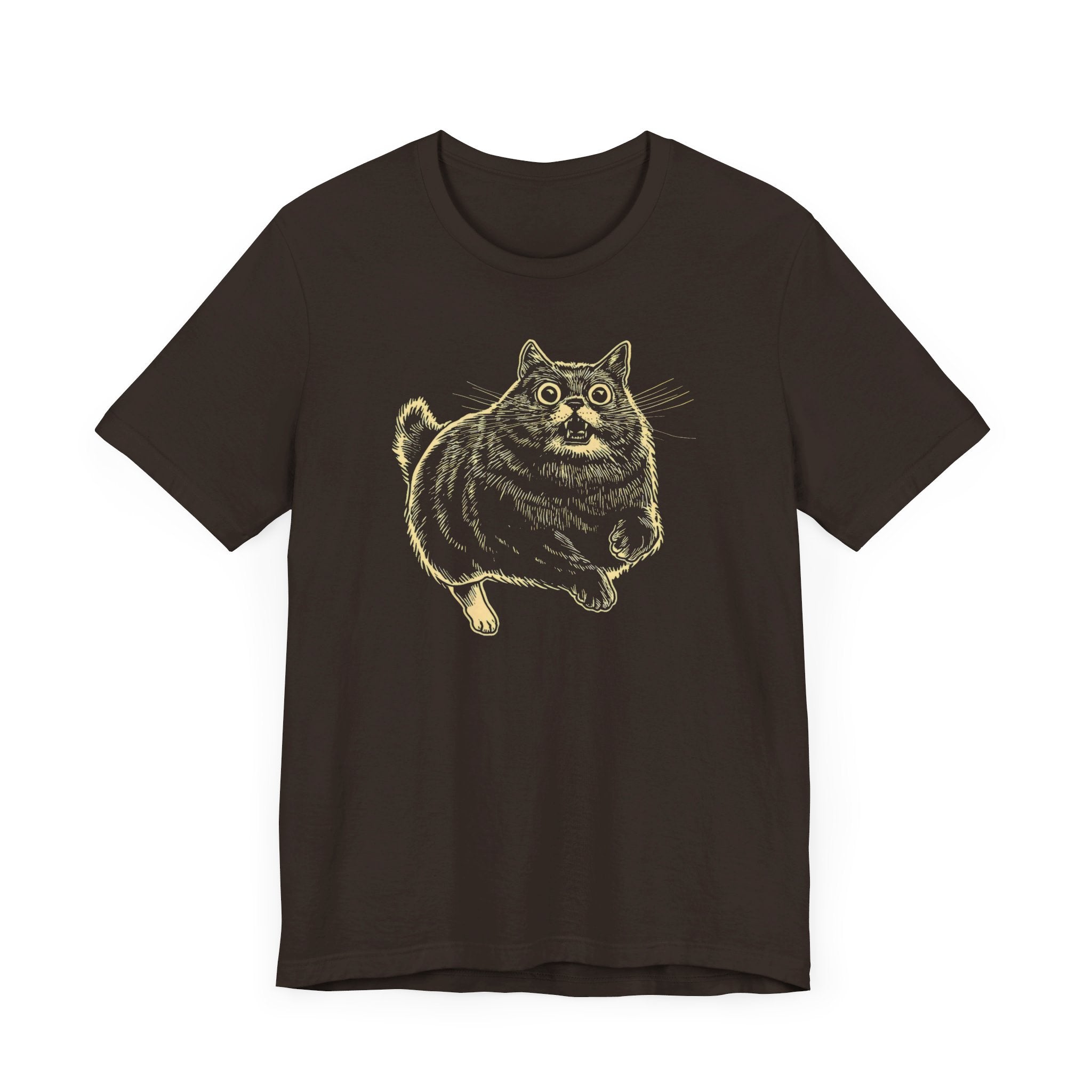 Surprised Cat in Action T-Shirt – Quirky Cat Lover’s Tee