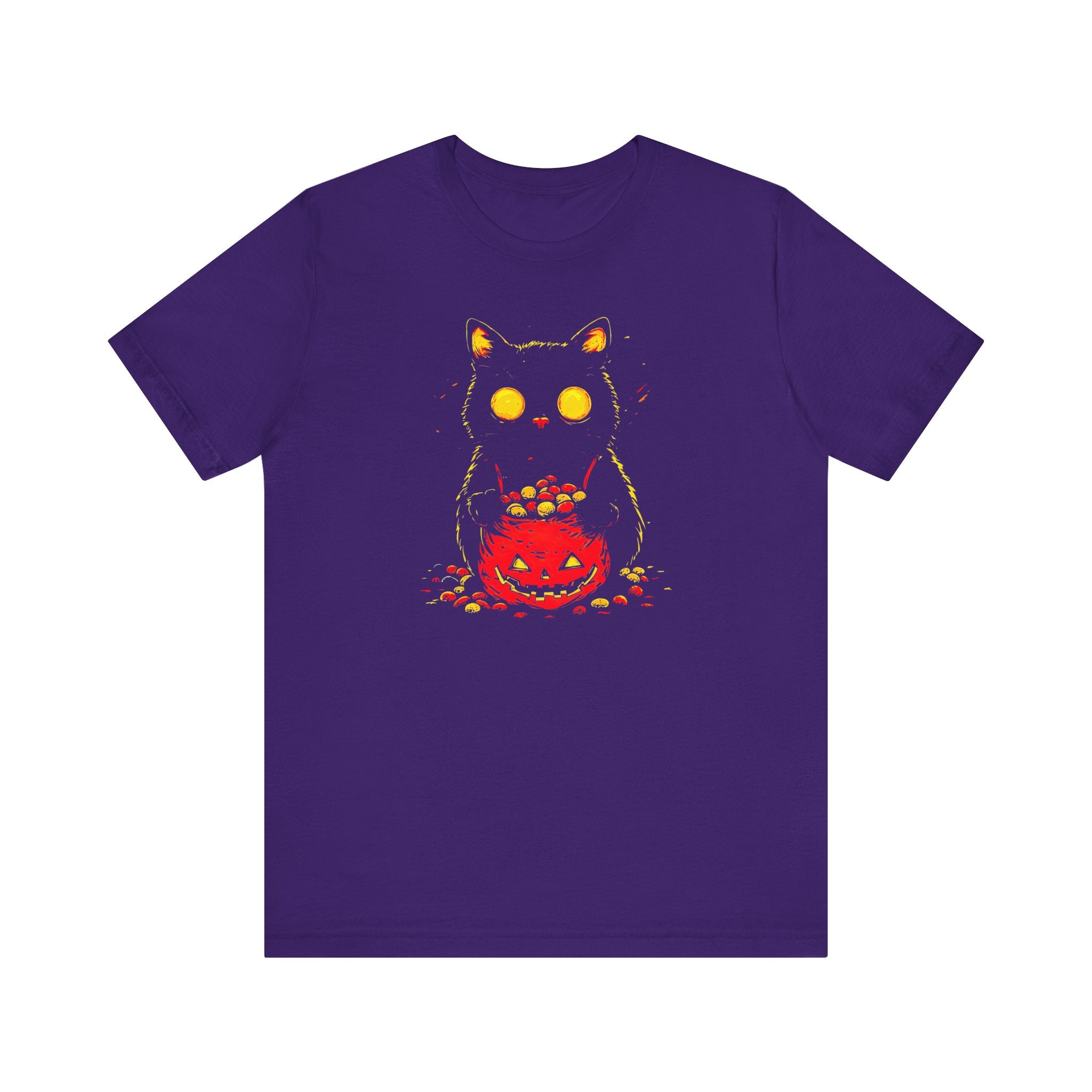 Halloween Black Cat Graphic Tee – Spooky Pumpkin Candy Design Shirt