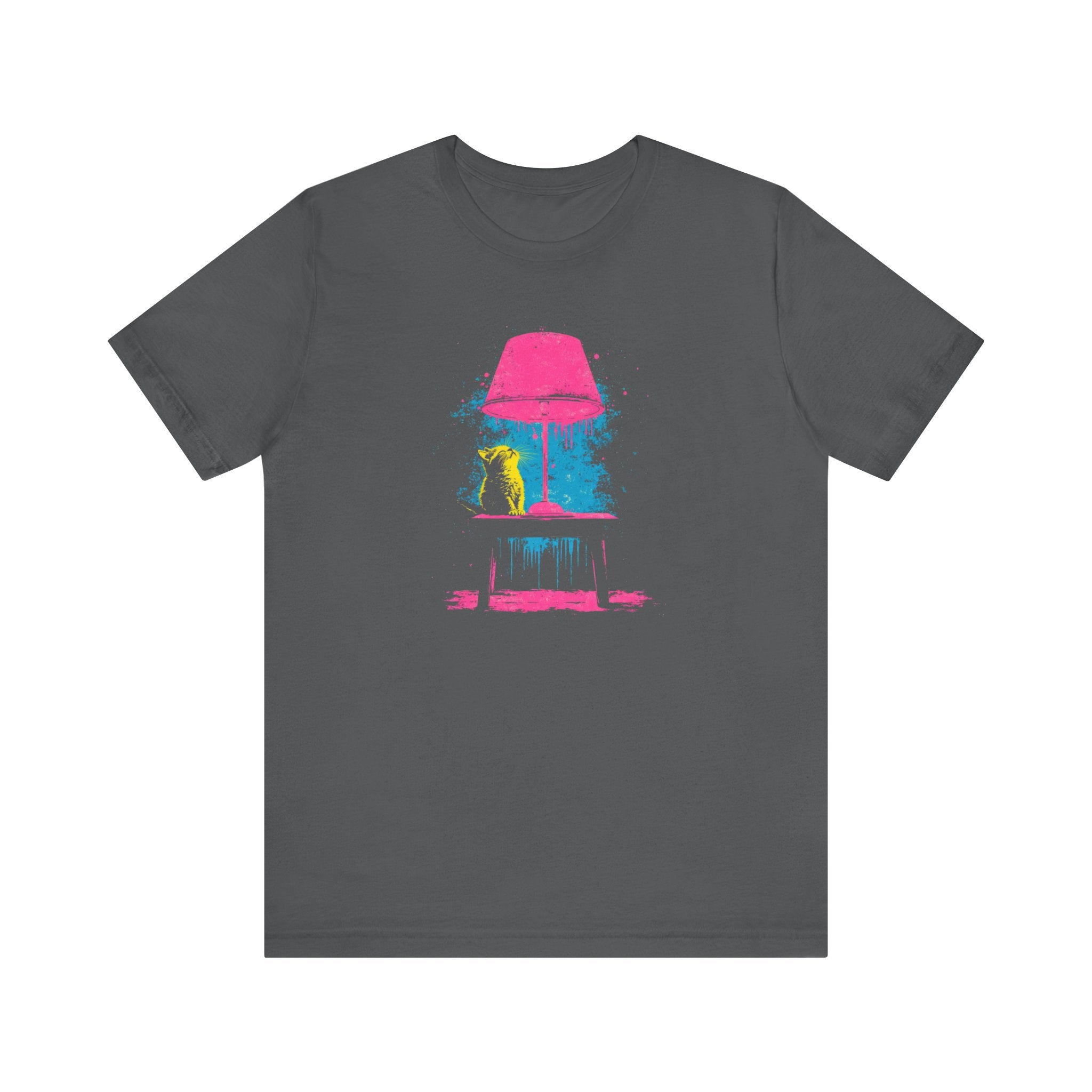 Retro Neon Cat and Lamp T-Shirt - Vibrant Pop Art Style Graphic Tee