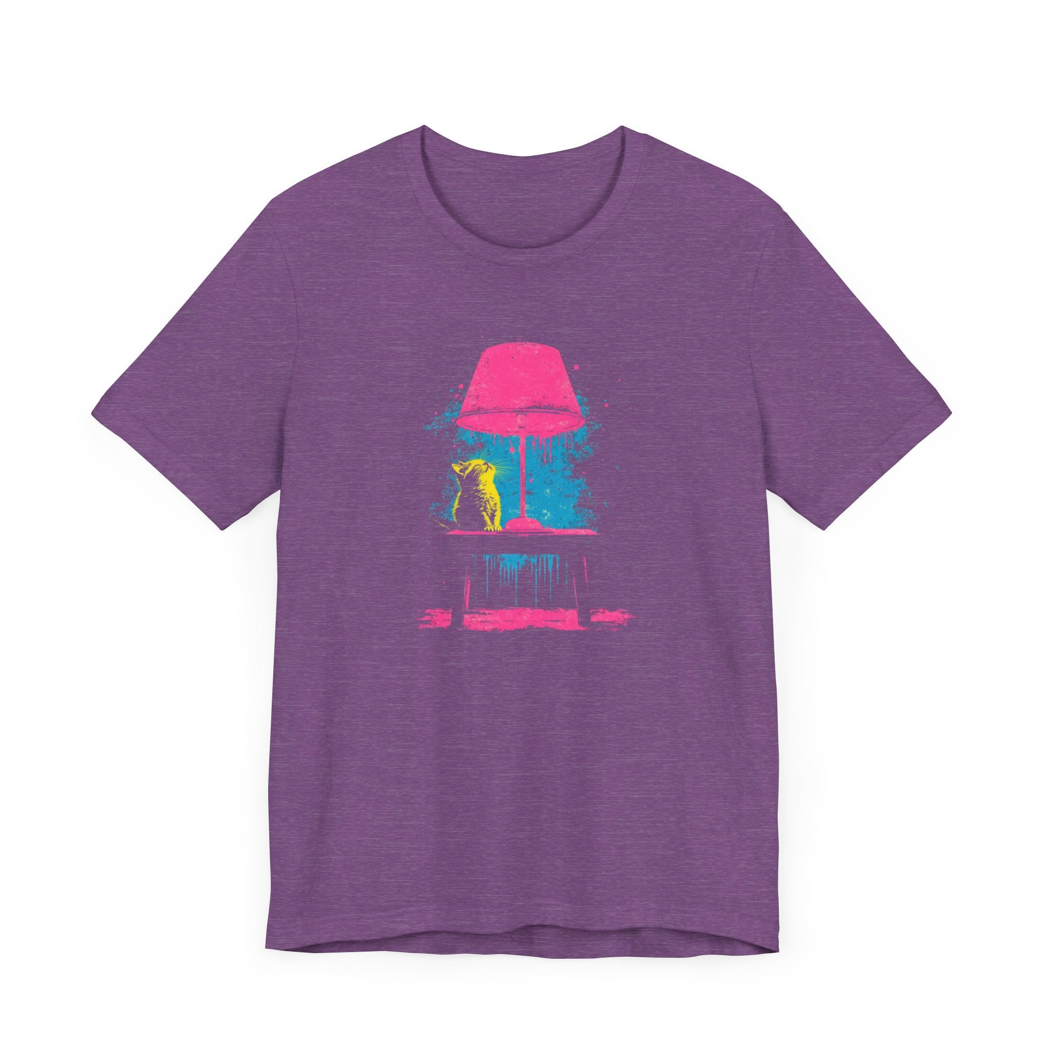 Retro Neon Cat and Lamp T-Shirt - Vibrant Pop Art Style Graphic Tee