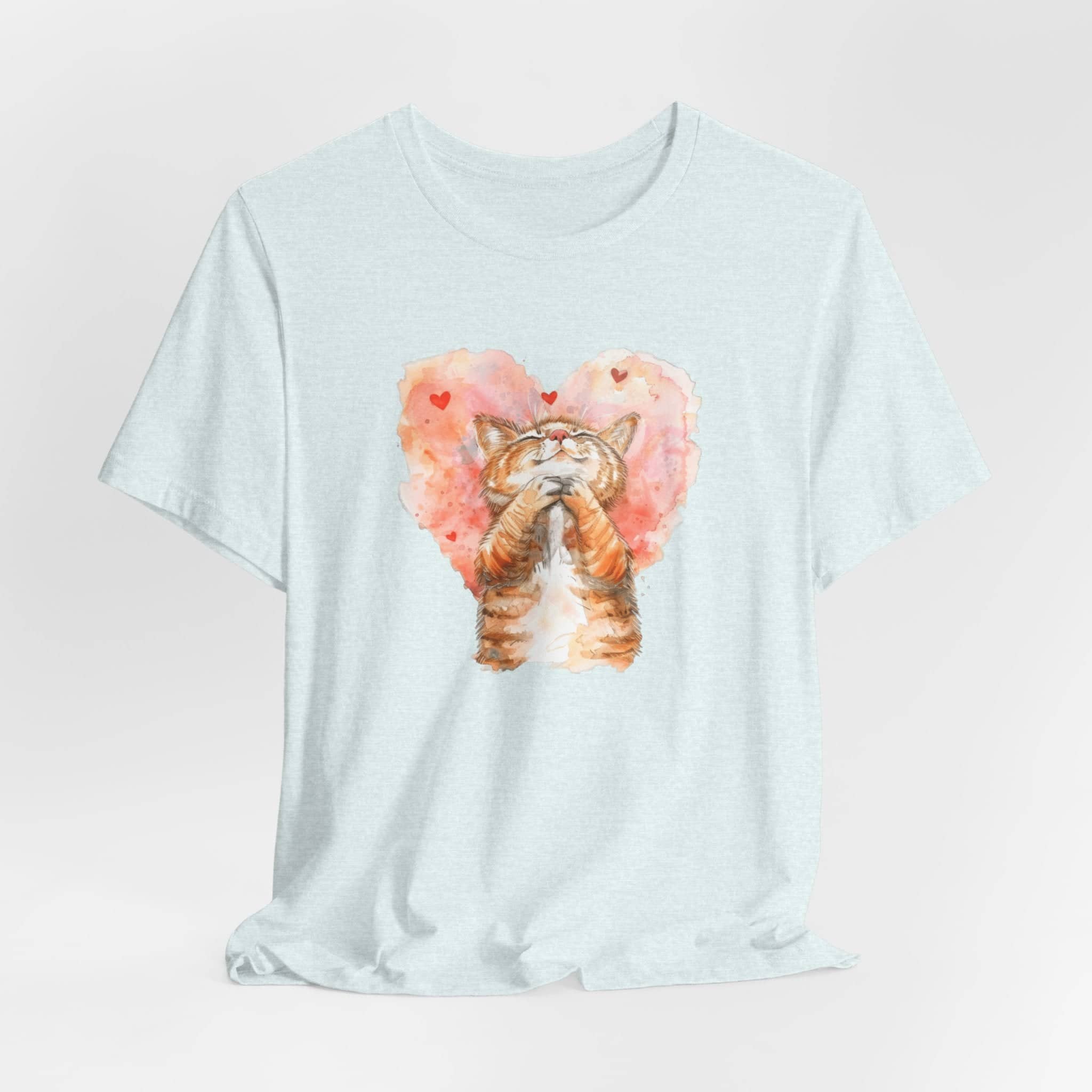 Love Whiskers Tee - Watercolor Heart & Cat T-Shirt