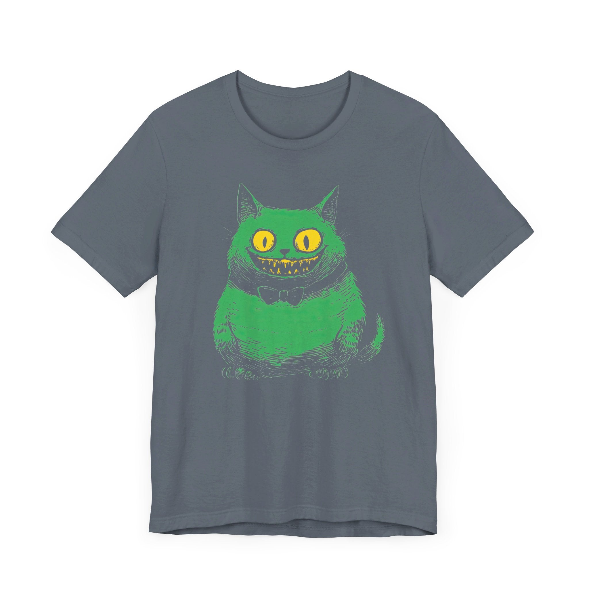 Cheshire Cat T-Shirt - Creepy Green Grinning Cat Design
