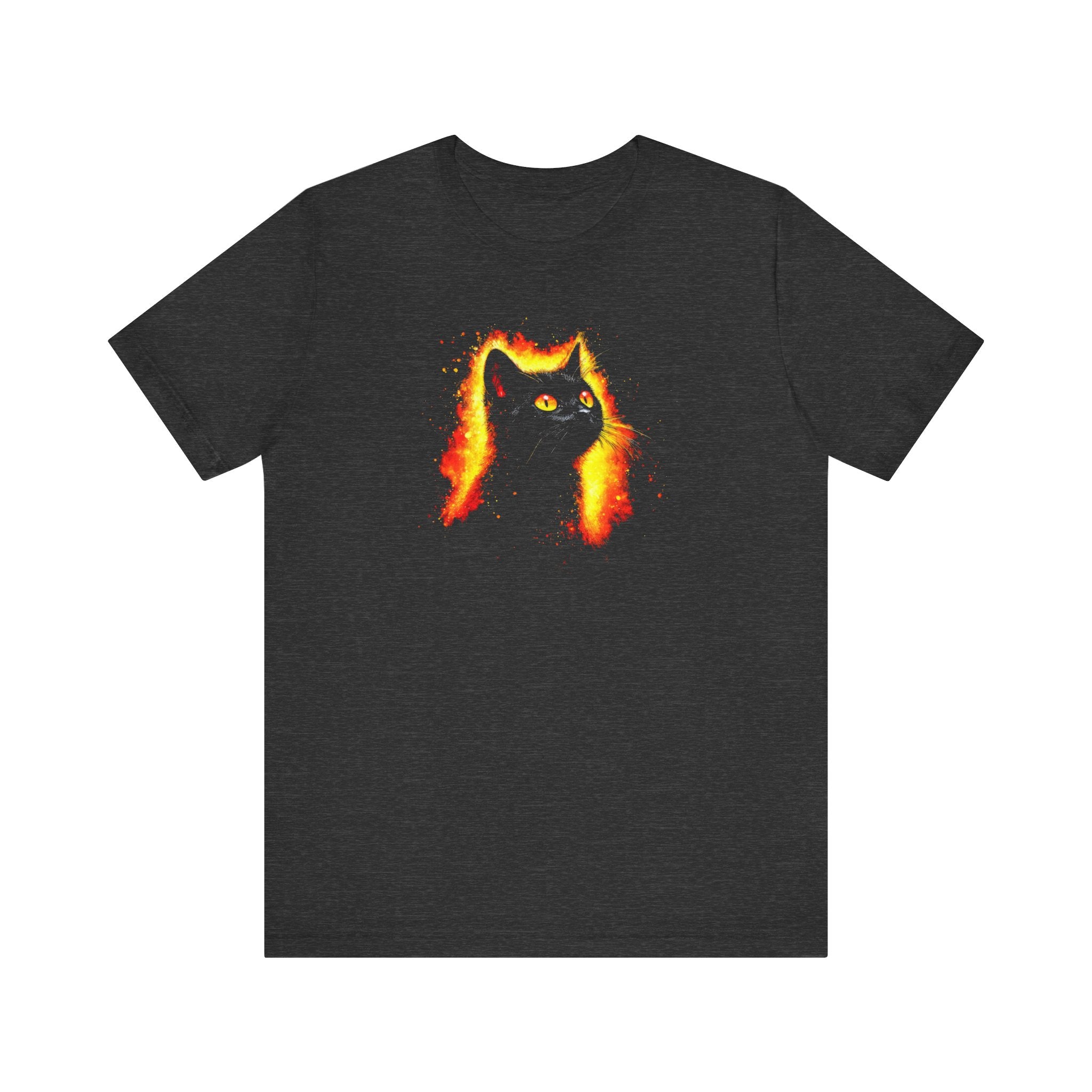 Fiery Black Cat Graphic Tee – Bold and Vibrant Cat Lover Shirt