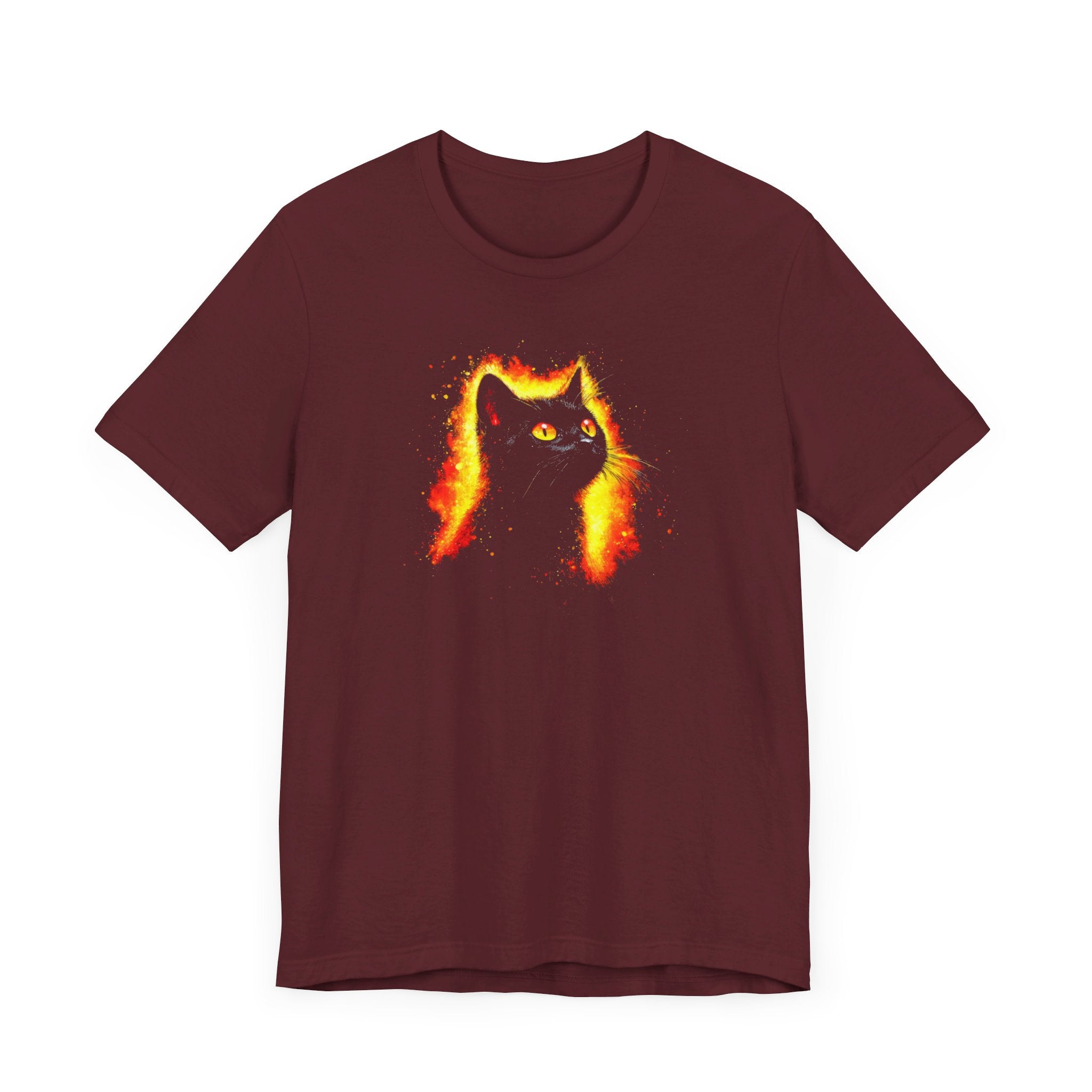 Fiery Black Cat Graphic Tee – Bold and Vibrant Cat Lover Shirt