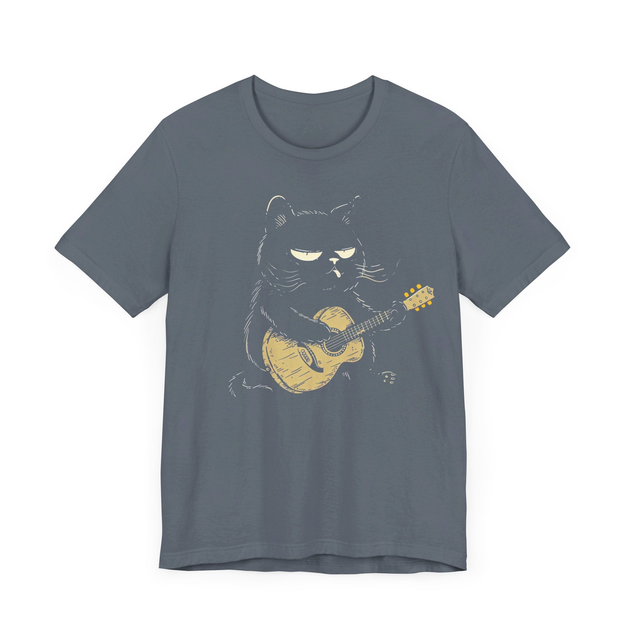 Grumpy Guitar Cat T-Shirt - Cool Cat Playing Guitar Design