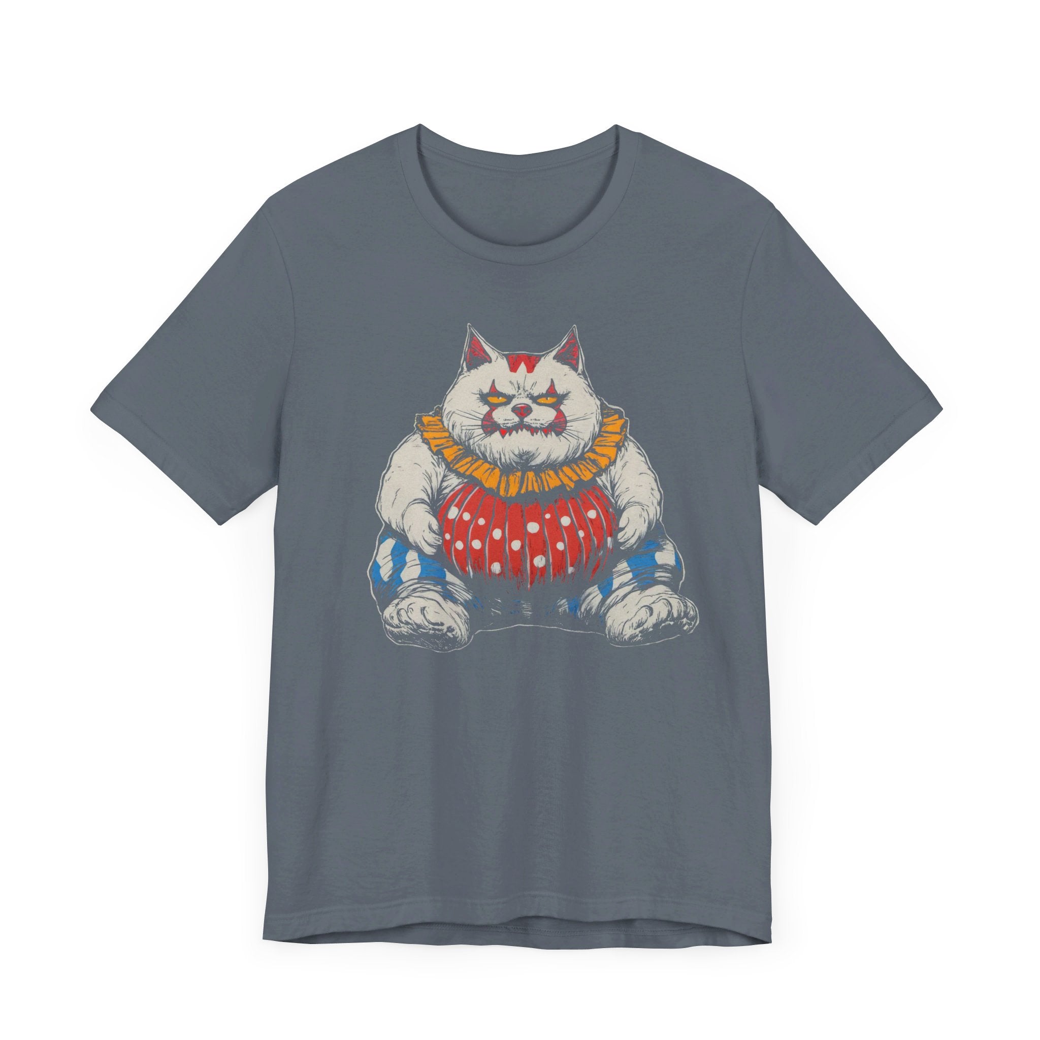 Clown Cat T-Shirt - Playful White Cat in Colorful Costume