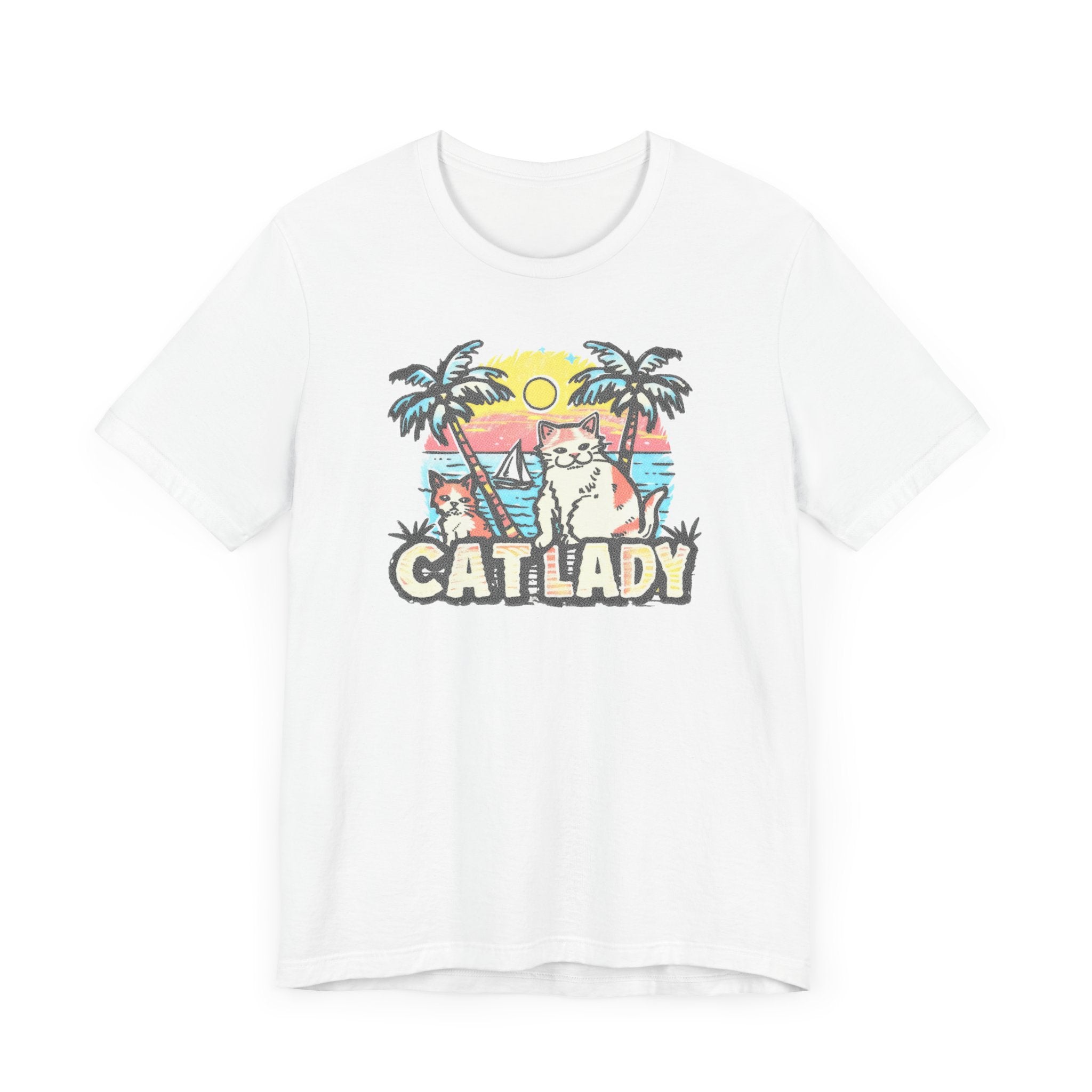 Cat Lady Tropical T-Shirt - Fun Summer Beach Feline Tee