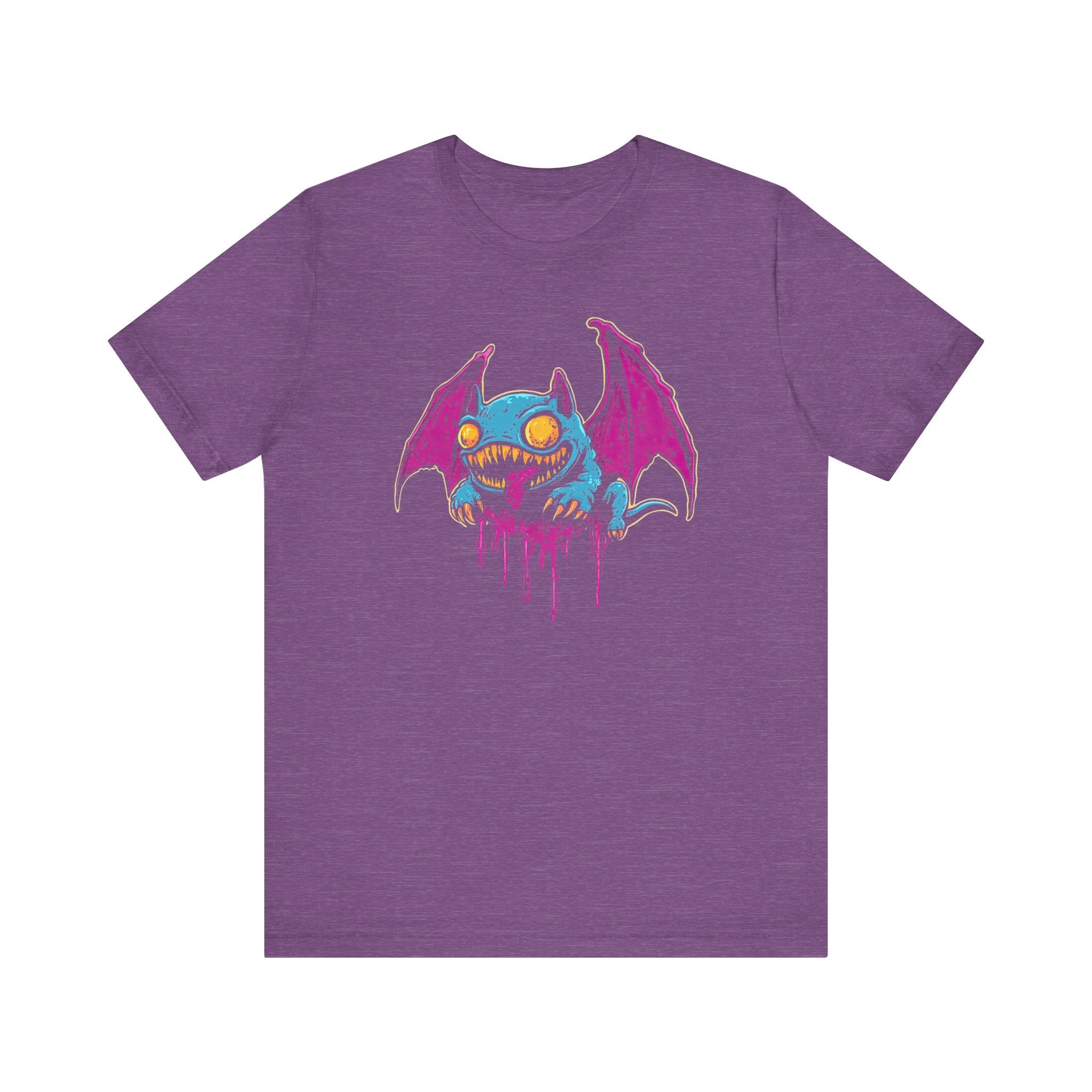 Dripping Neon Bat Creature T-Shirt Vibrant Fantasy Monster Graphic Tee