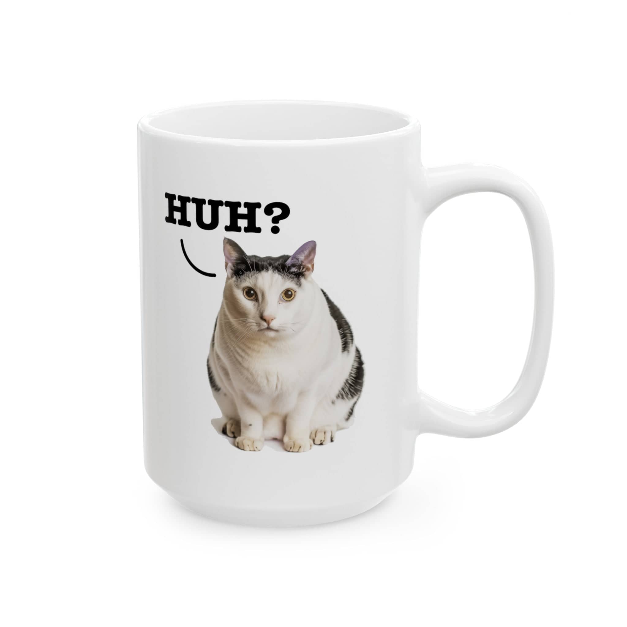 Cute Cat 'Huh?' Meme Coffee Mug - Original Art, Funny Cat Expression Mug, Perfect Gift for Cat Lovers Ceramic Mug, (11oz, 15oz)