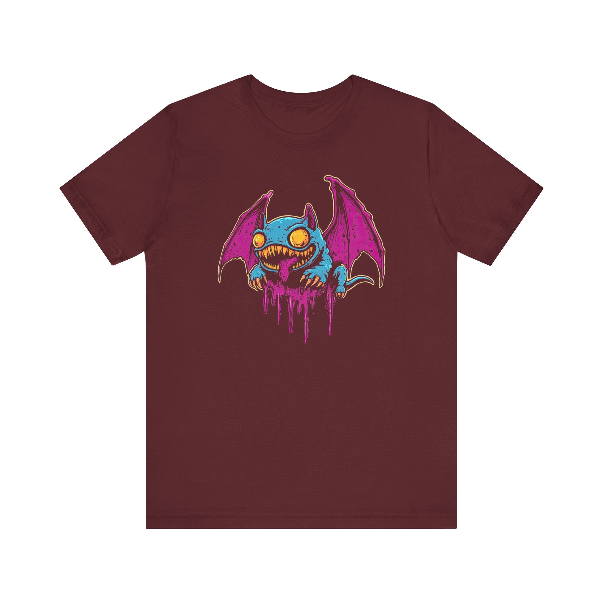 Dripping Neon Bat Creature T-Shirt Vibrant Fantasy Monster Graphic Tee