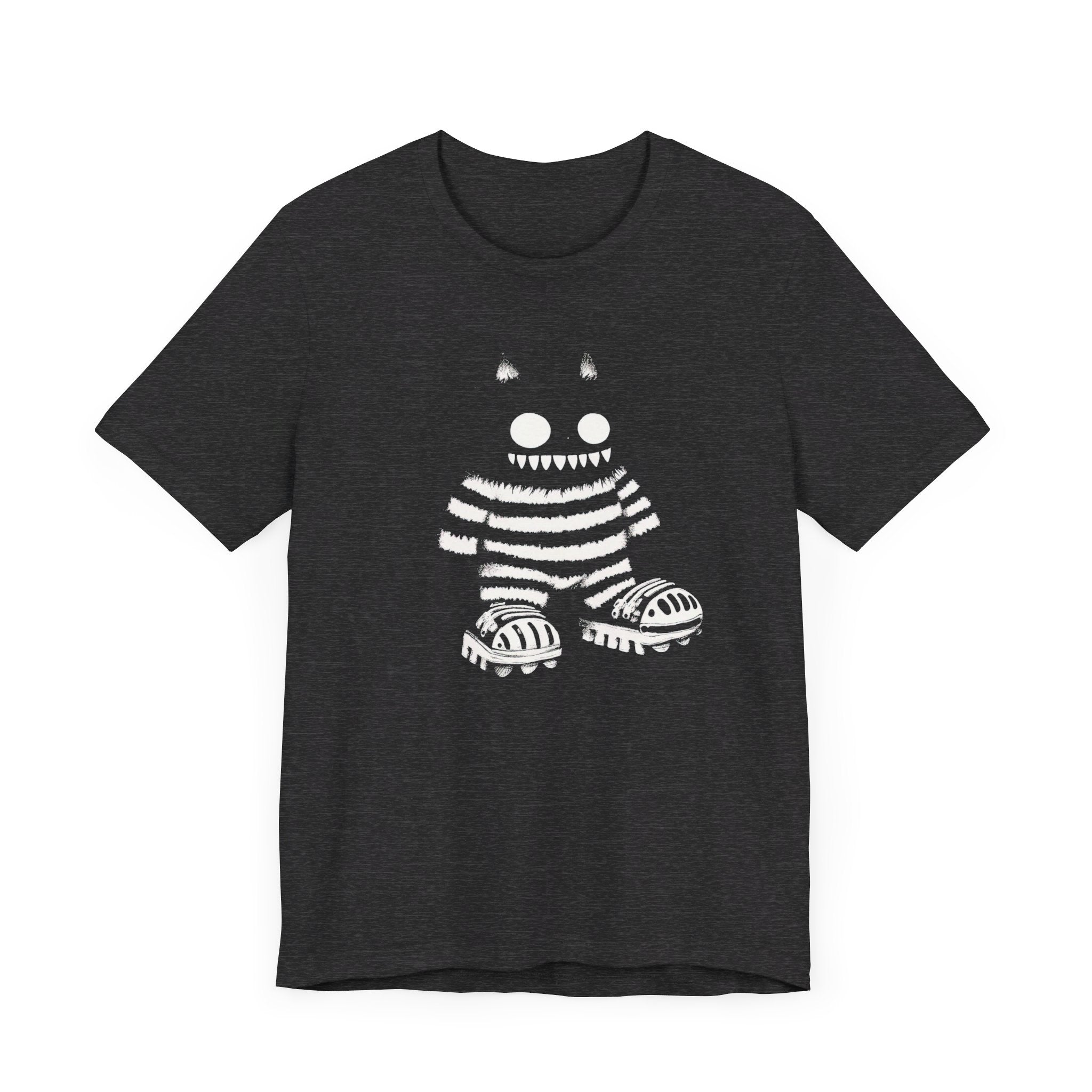 Striped Cat Monster Graphic Tee – Playful and Edgy Creature Design Shirt