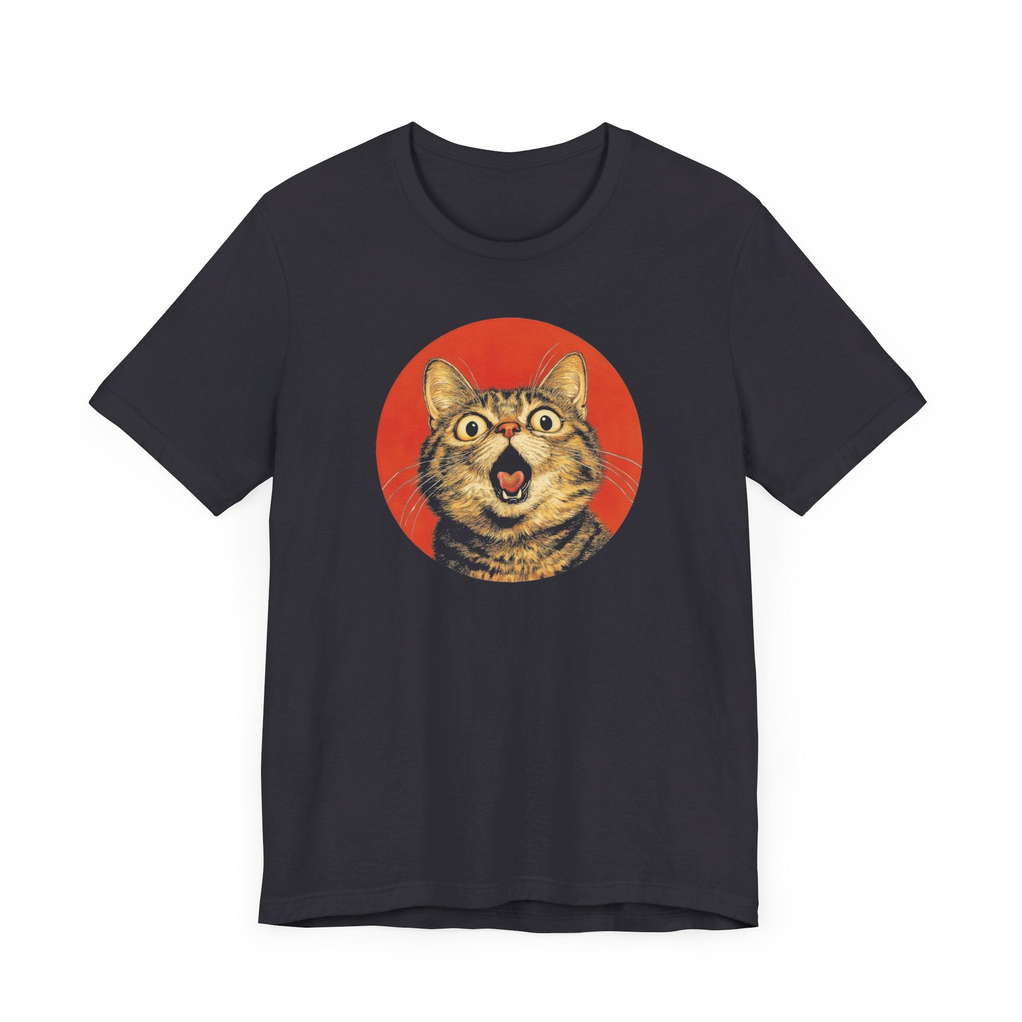 Surprised Cat Graphic Tee – Bold Vintage Style Cat Lover Shirt