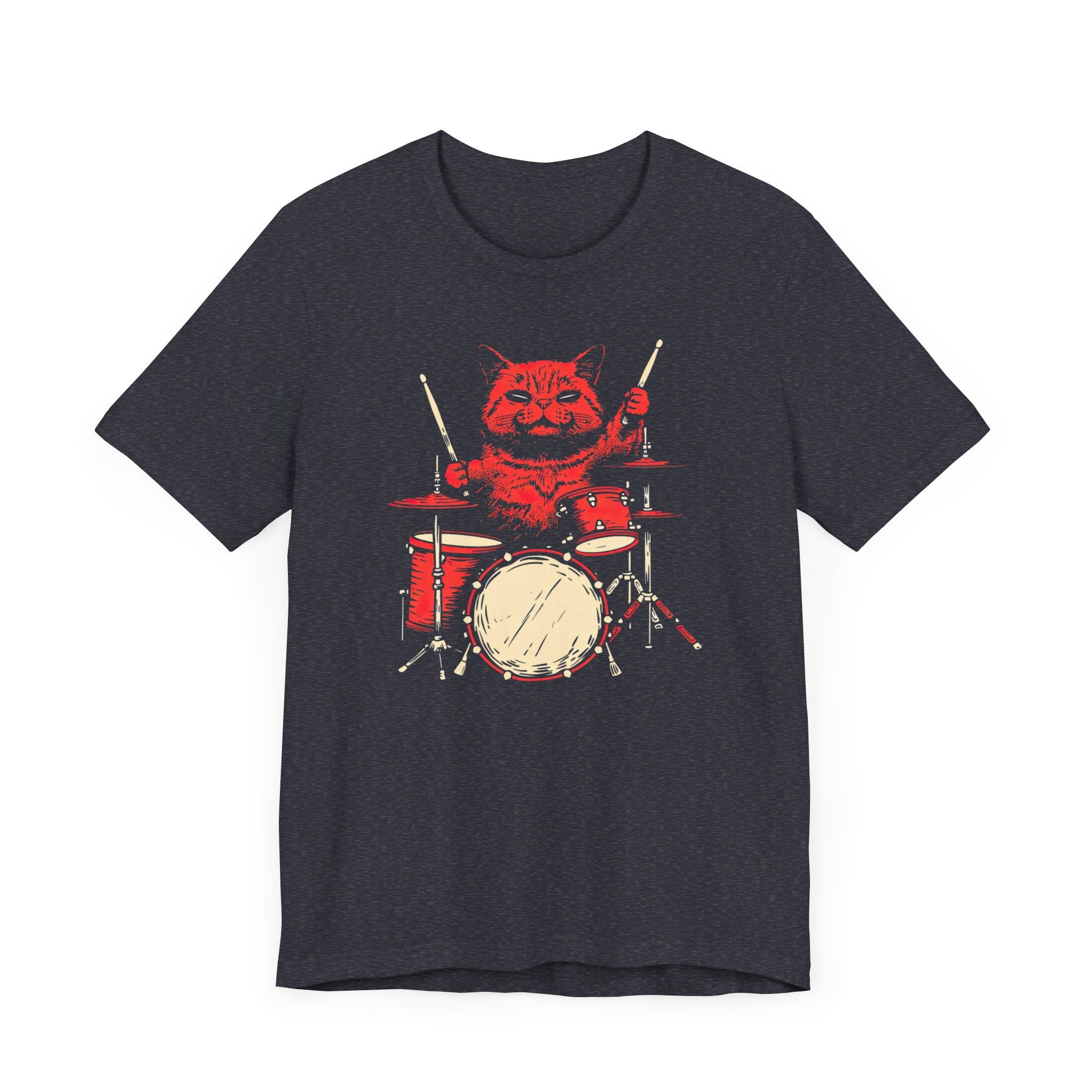 Drumming Cat T-Shirt - Feline Drummer Cool Music Design