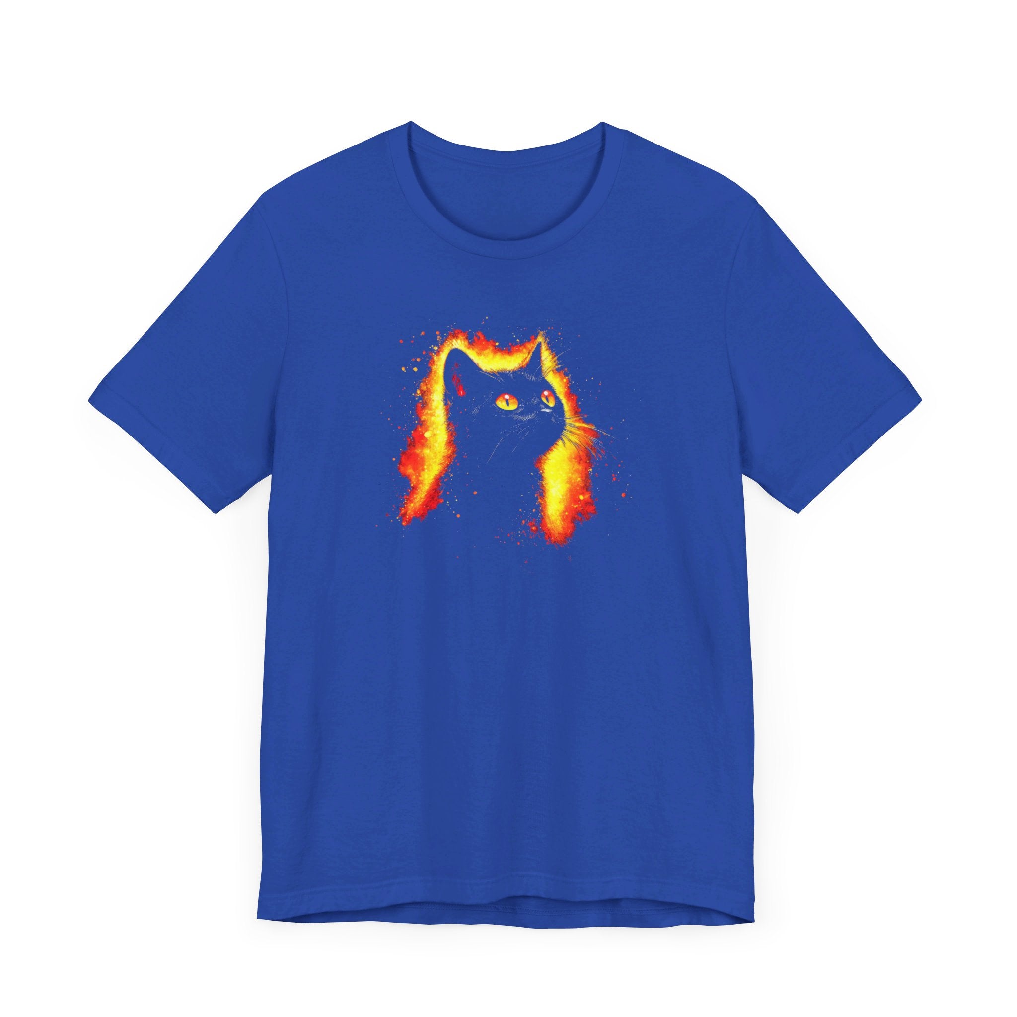 Fiery Black Cat Graphic Tee – Bold and Vibrant Cat Lover Shirt