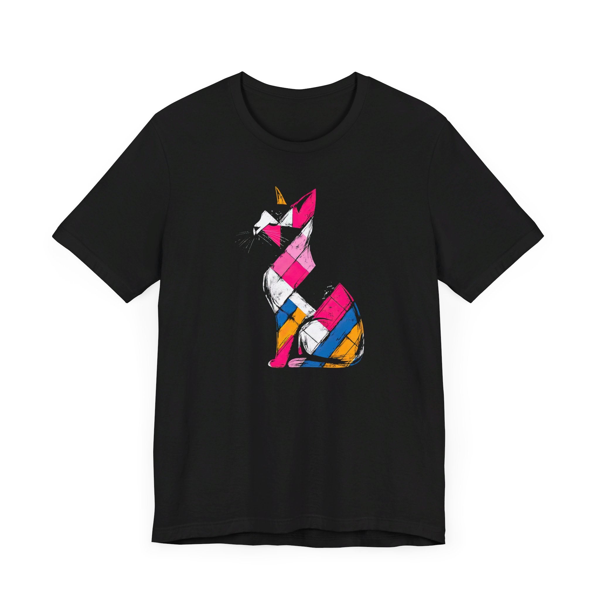 Colorful Geometric Cat T-Shirt – Modern Art Cat Design