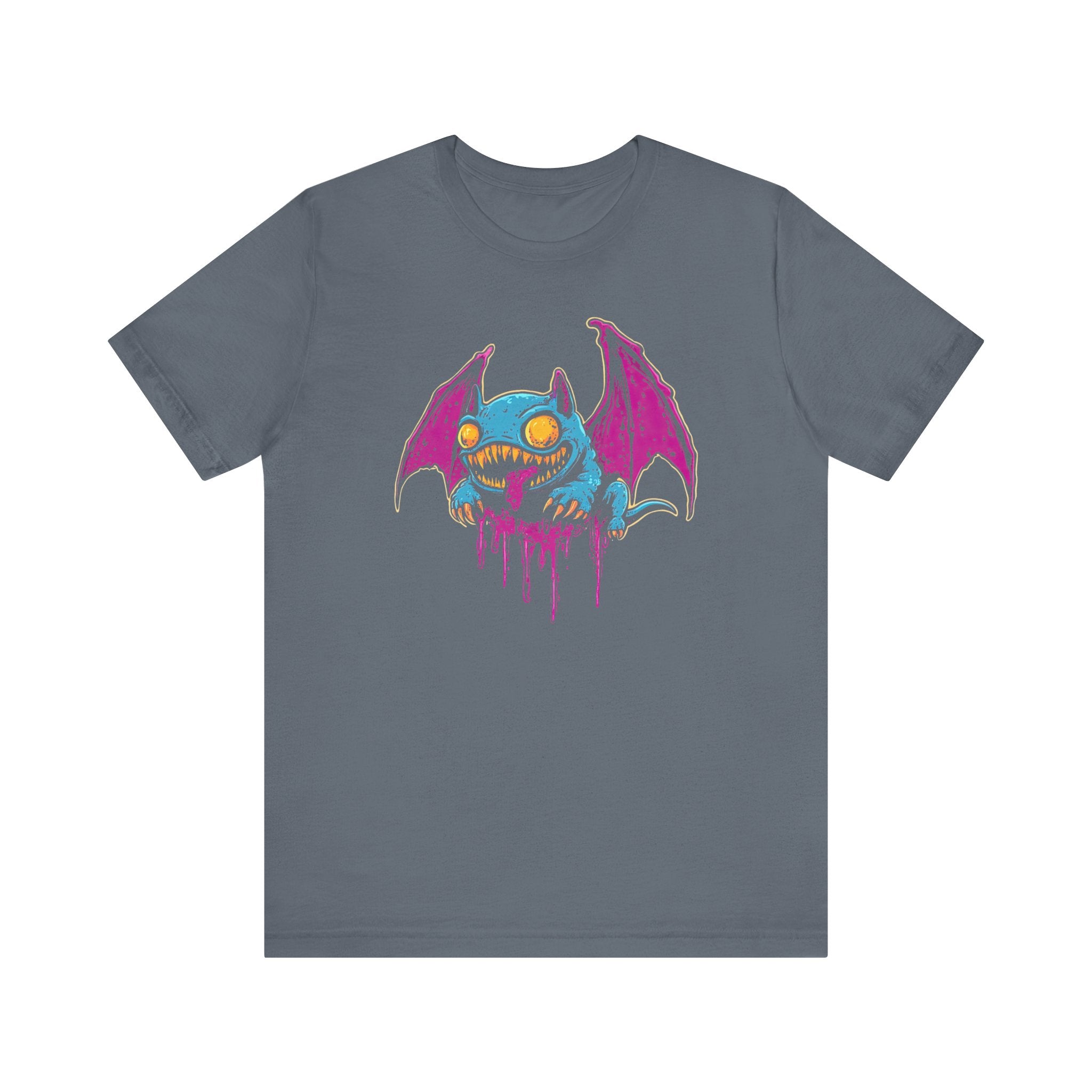 Dripping Neon Bat Creature T-Shirt Vibrant Fantasy Monster Graphic Tee