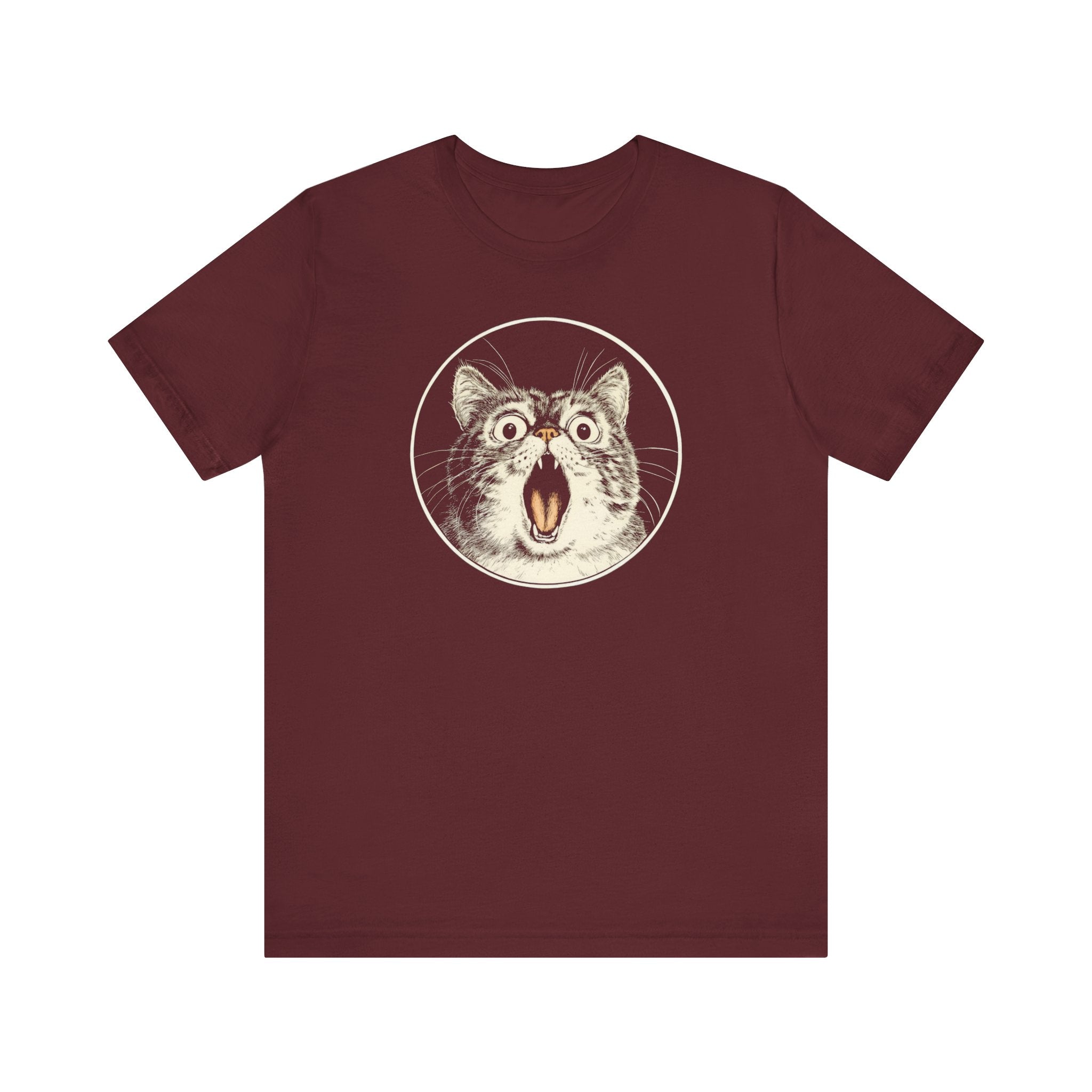 Surprised Cat Graphic Tee – Vintage Style Cat Lover Shirt