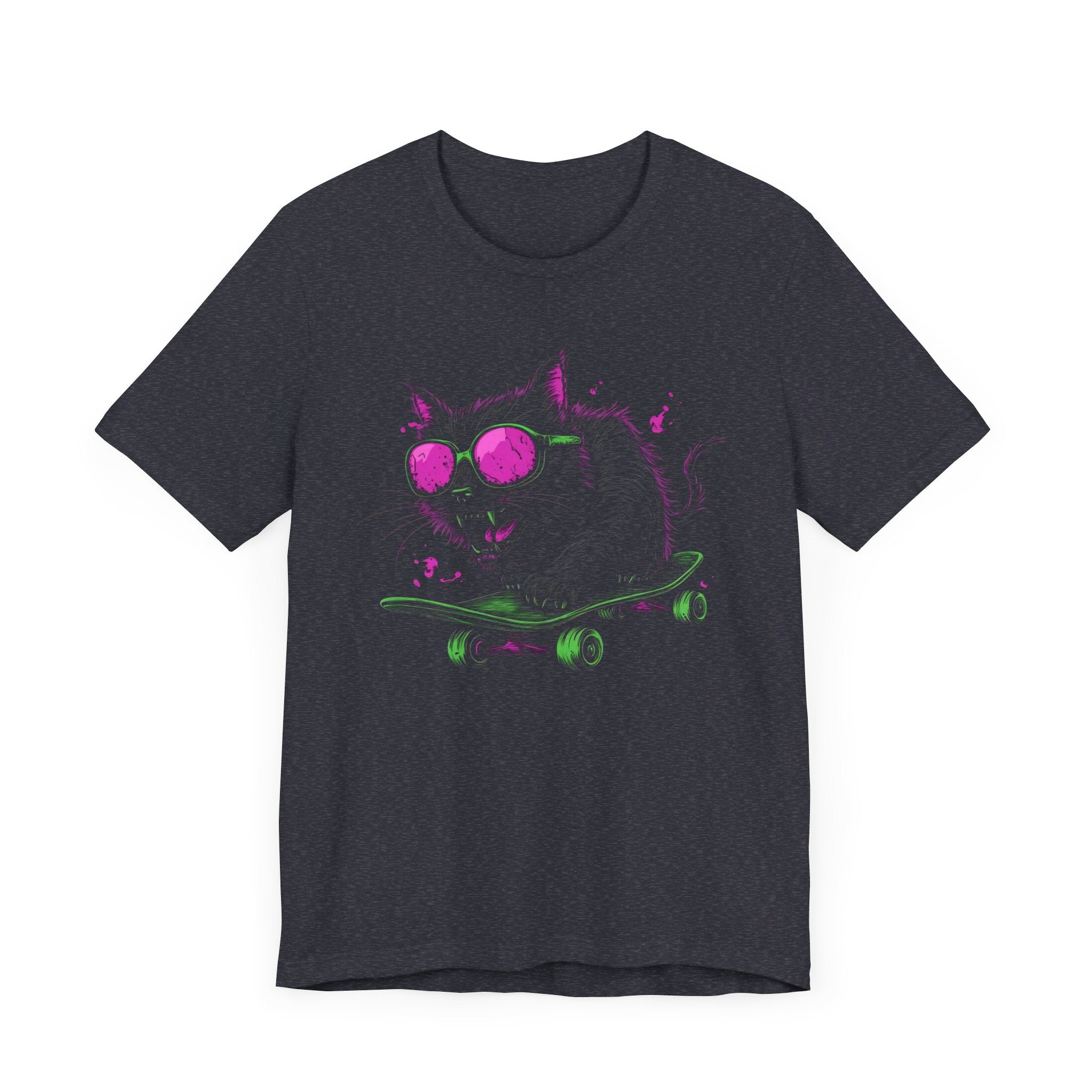 Cool Cat on Skateboard T-Shirt Neon Sunglasses Design