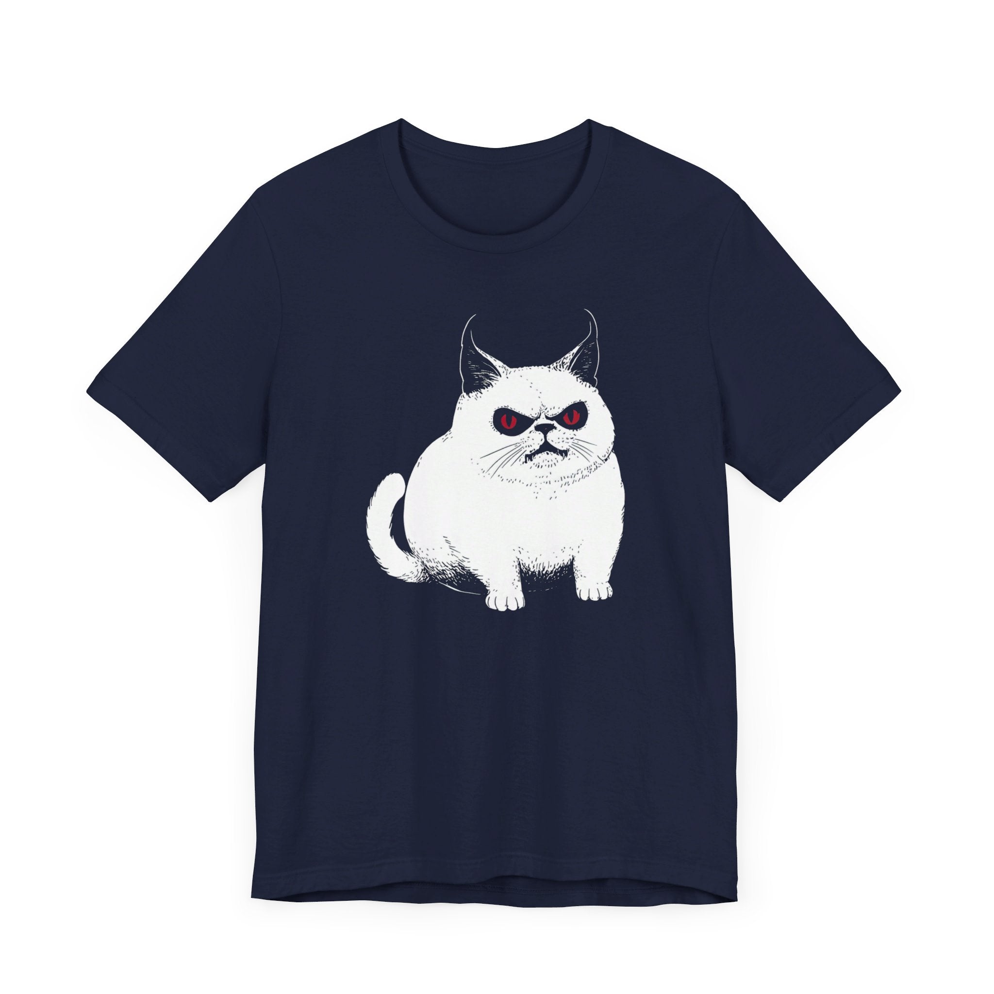 Grumpy White Cat T-Shirt with Red Eyes - Cute and Sassy Design