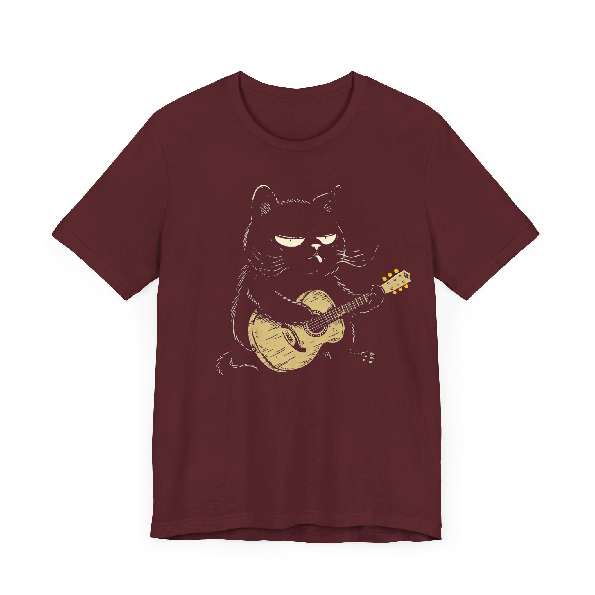 Grumpy Guitar Cat T-Shirt - Cool Cat Playing Guitar Design