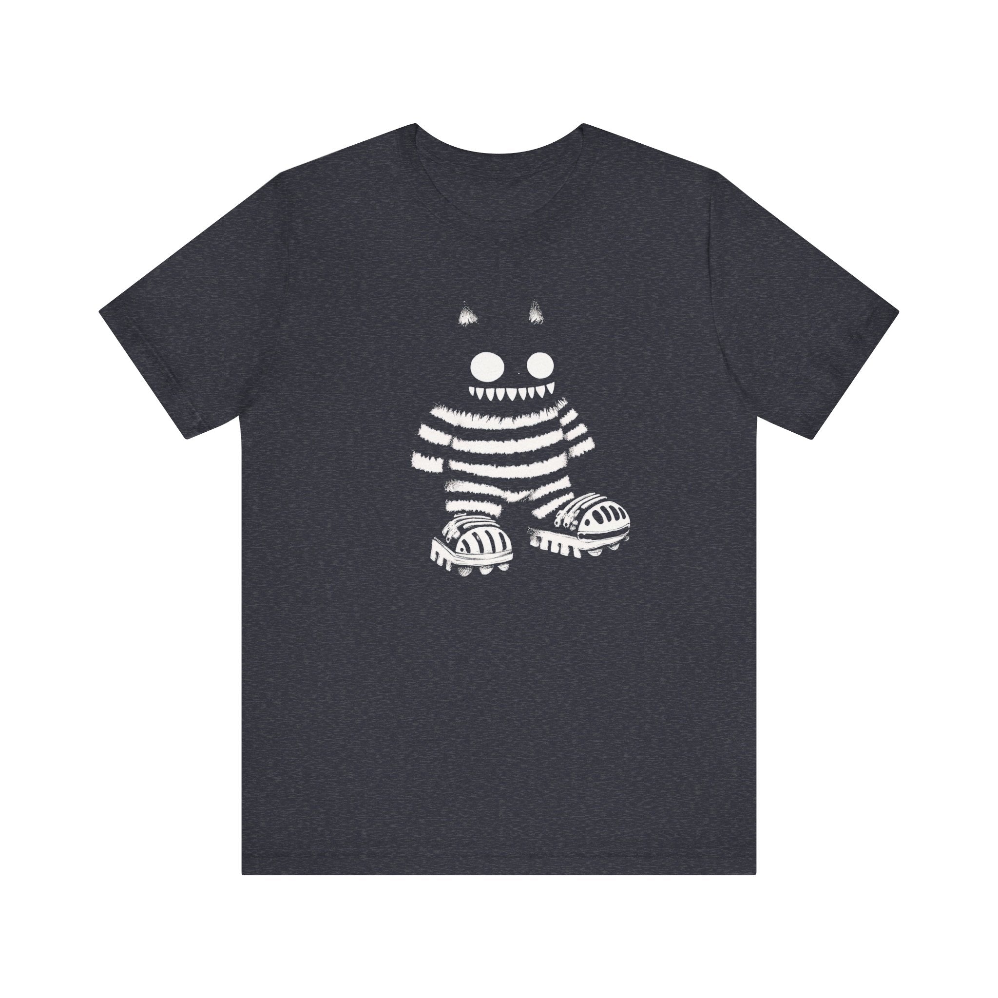 Striped Cat Monster Graphic Tee – Playful and Edgy Creature Design Shirt