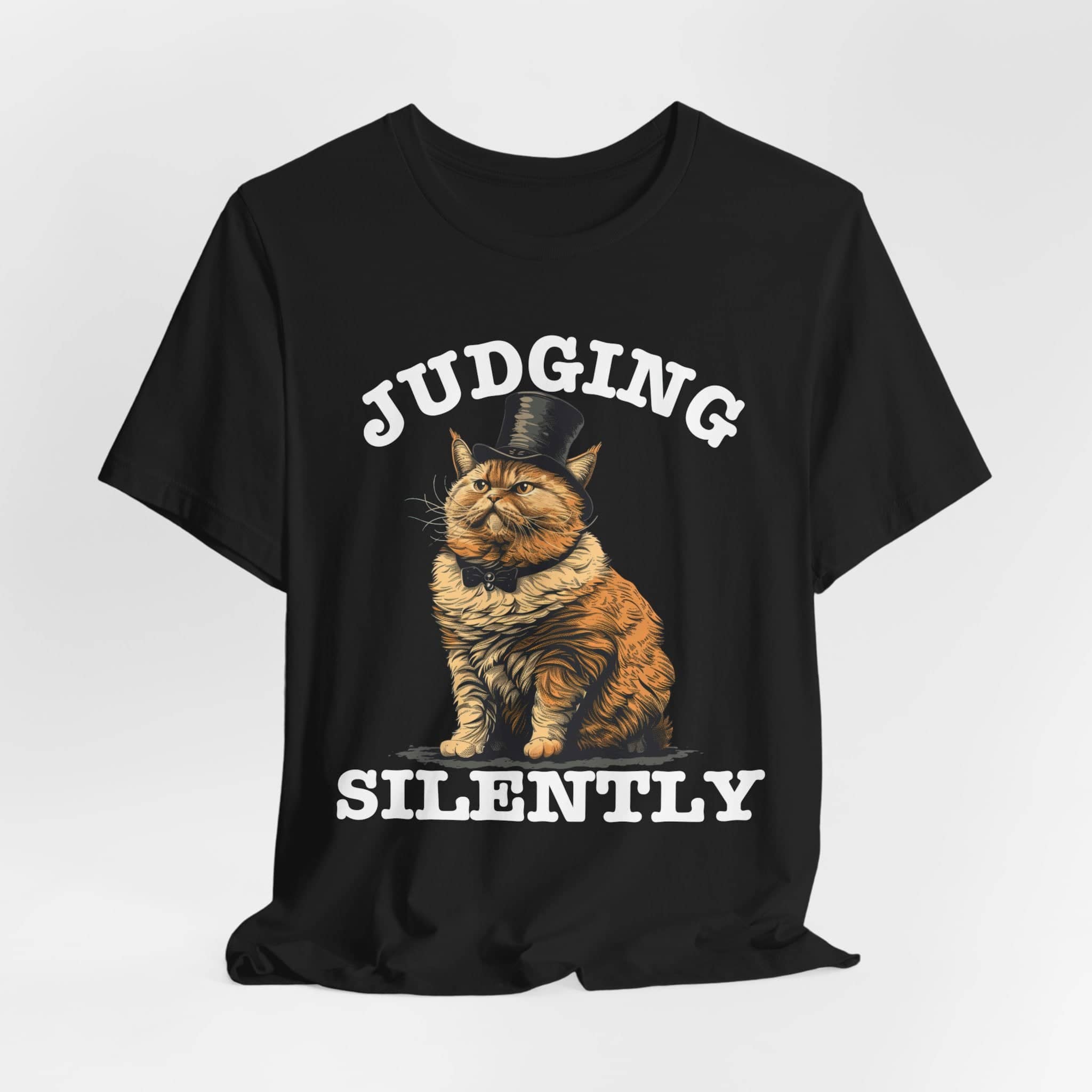 Judging Silently Cat T-Shirt, Whimsical Top Hat Cat Graphic Tee, Humorous Cat Lover Shirt, Unique Gift for Cat Enthusiasts