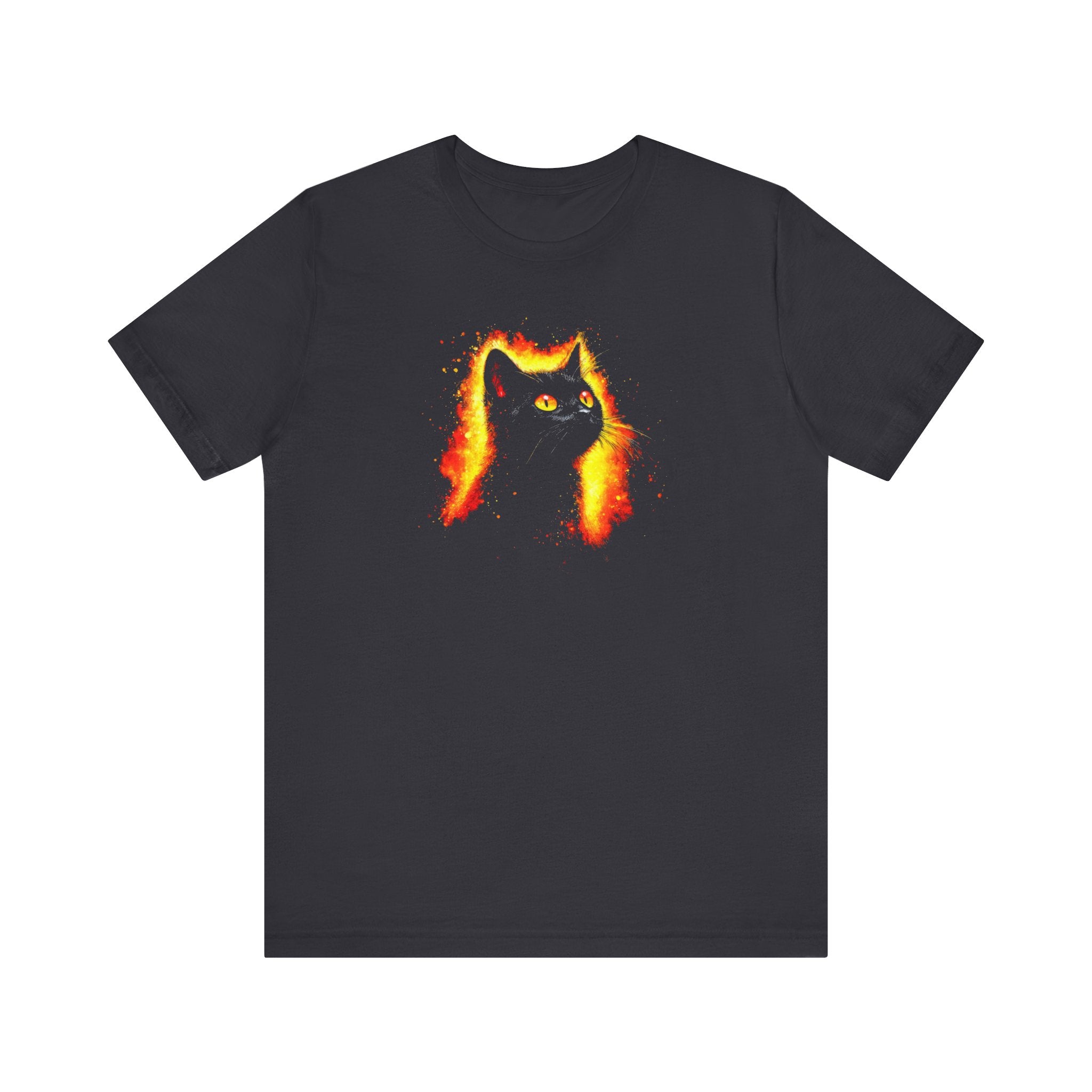 Fiery Black Cat Graphic Tee – Bold and Vibrant Cat Lover Shirt