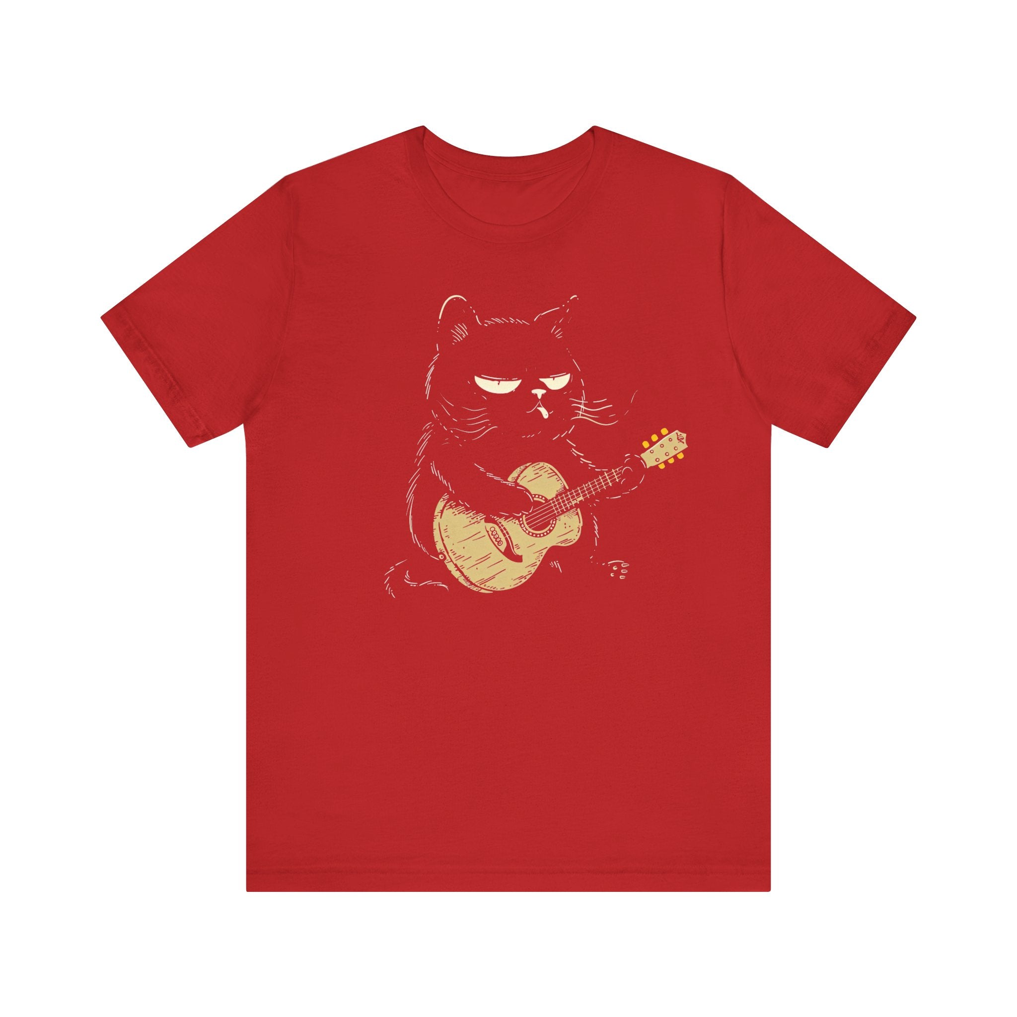 Grumpy Guitar Cat T-Shirt - Cool Cat Playing Guitar Design