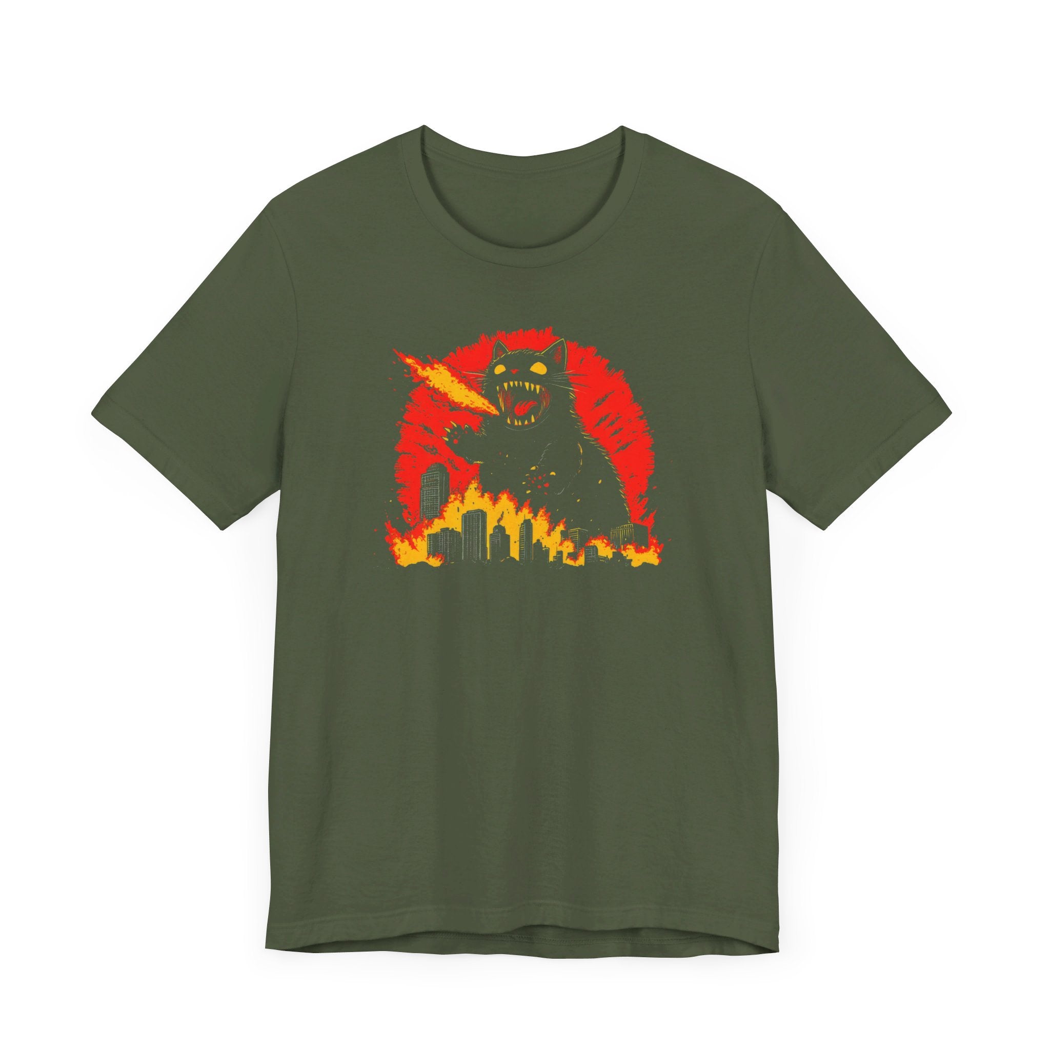 Catzilla Firestorm T-Shirt Fierce Cat Flame Attack Design