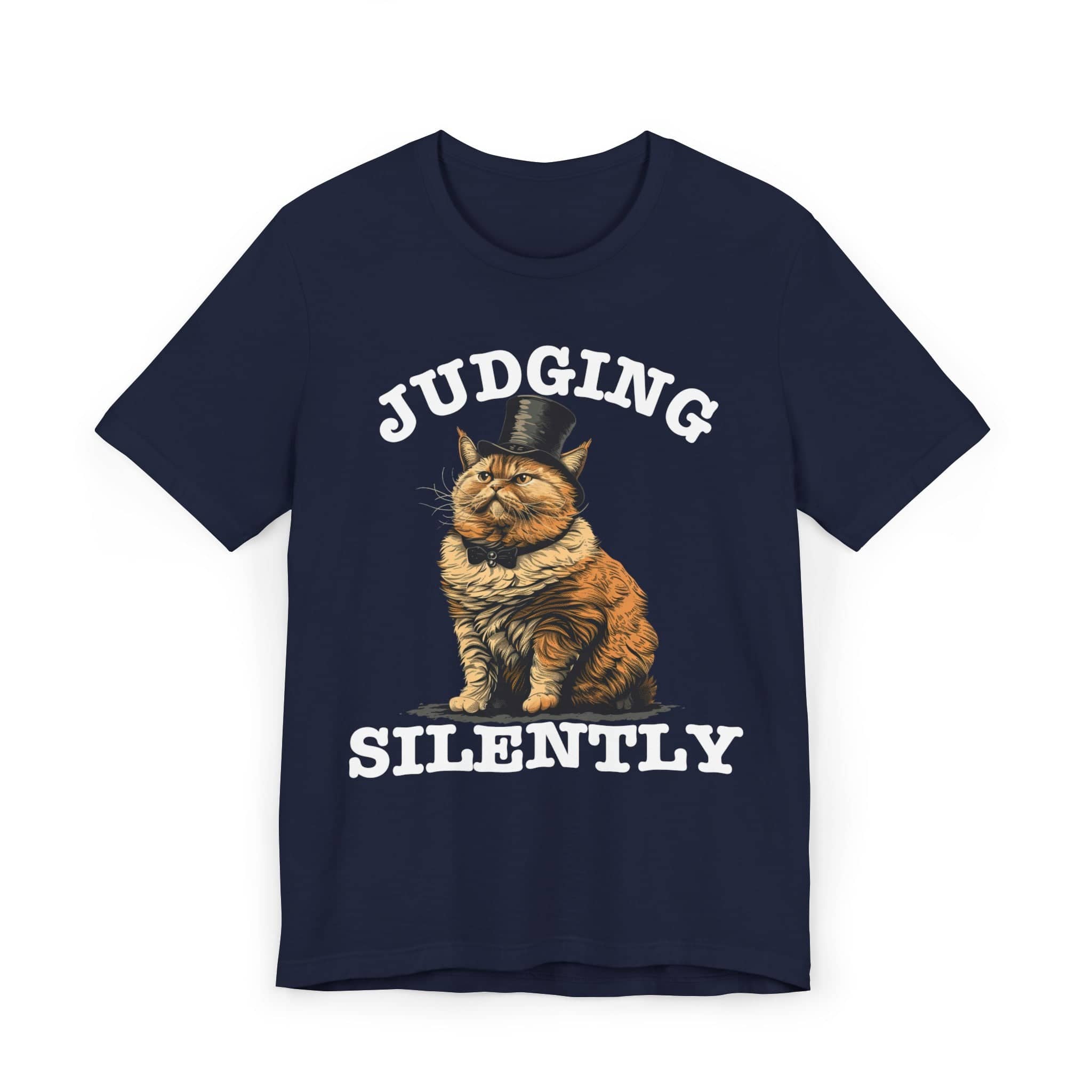 Judging Silently Cat T-Shirt, Whimsical Top Hat Cat Graphic Tee, Humorous Cat Lover Shirt, Unique Gift for Cat Enthusiasts