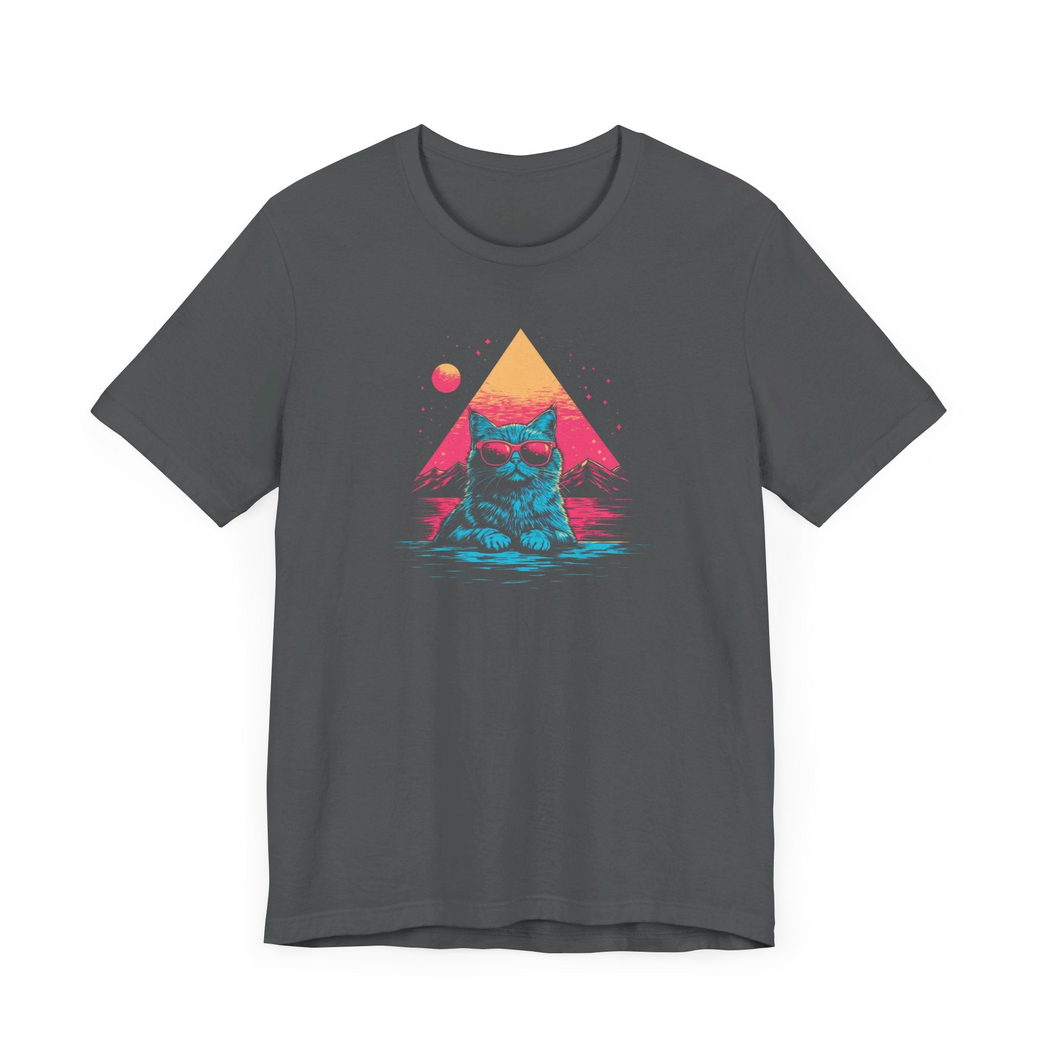 Retro Sunset Cat Graphic Tee – Cool Neon Vibes Cat Lover Shirt