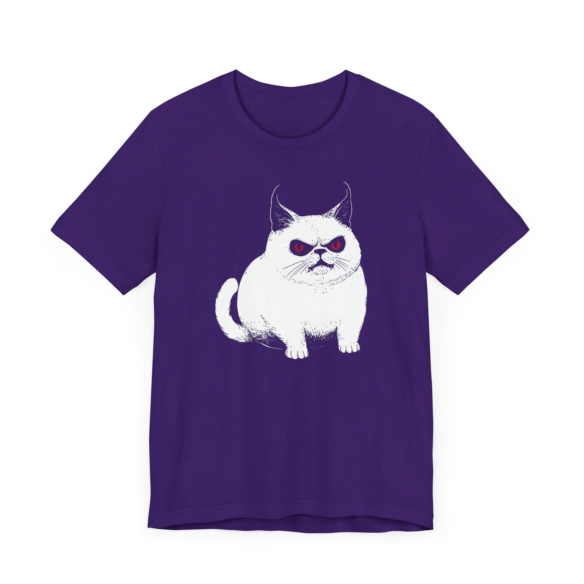 Grumpy White Cat T-Shirt with Red Eyes - Cute and Sassy Design