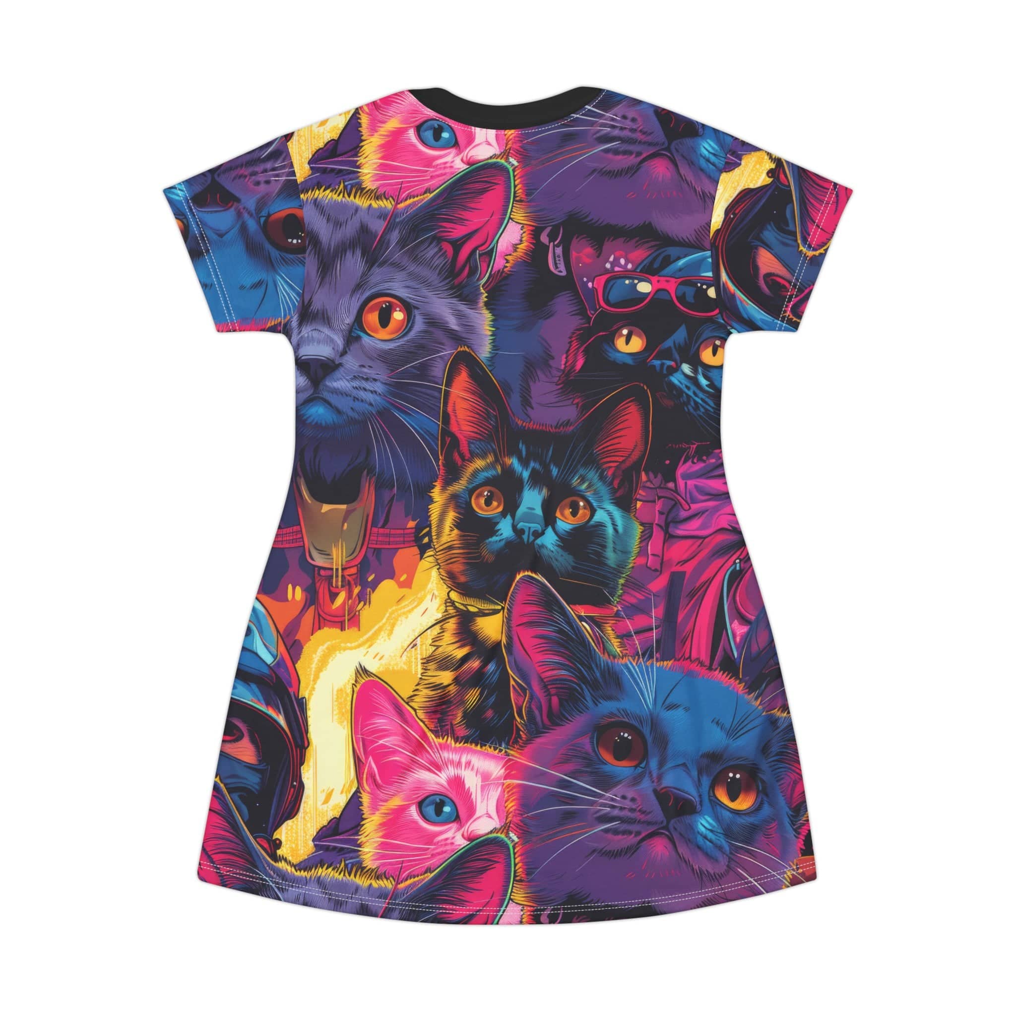 Psychedelic Feline Fantasy T-Shirt Dress (AOP)