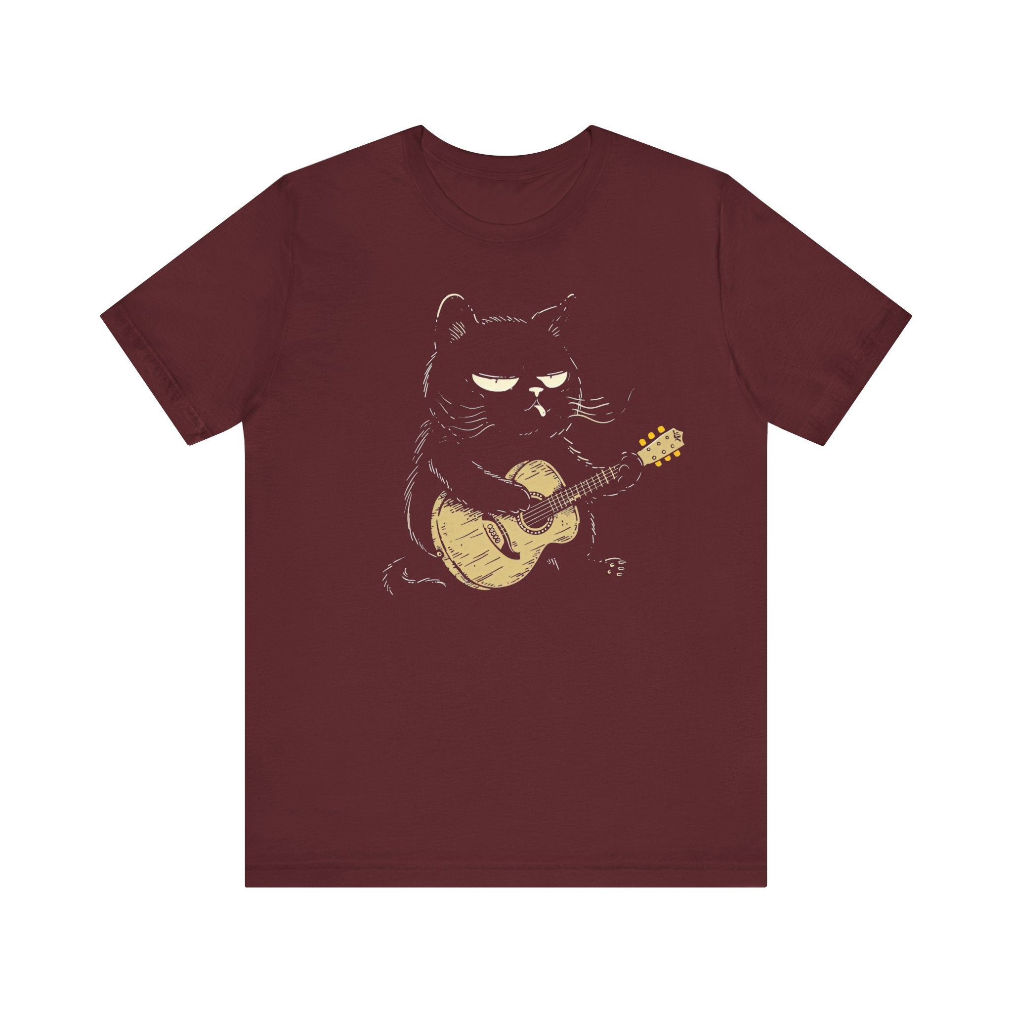 Grumpy Guitar Cat T-Shirt - Cool Cat Playing Guitar Design